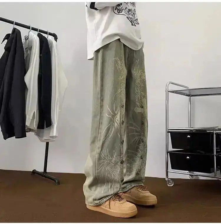 Japanese Brand Retro straight leg casual printed jeans Size US 32 / EU 48 - 4 Thumbnail