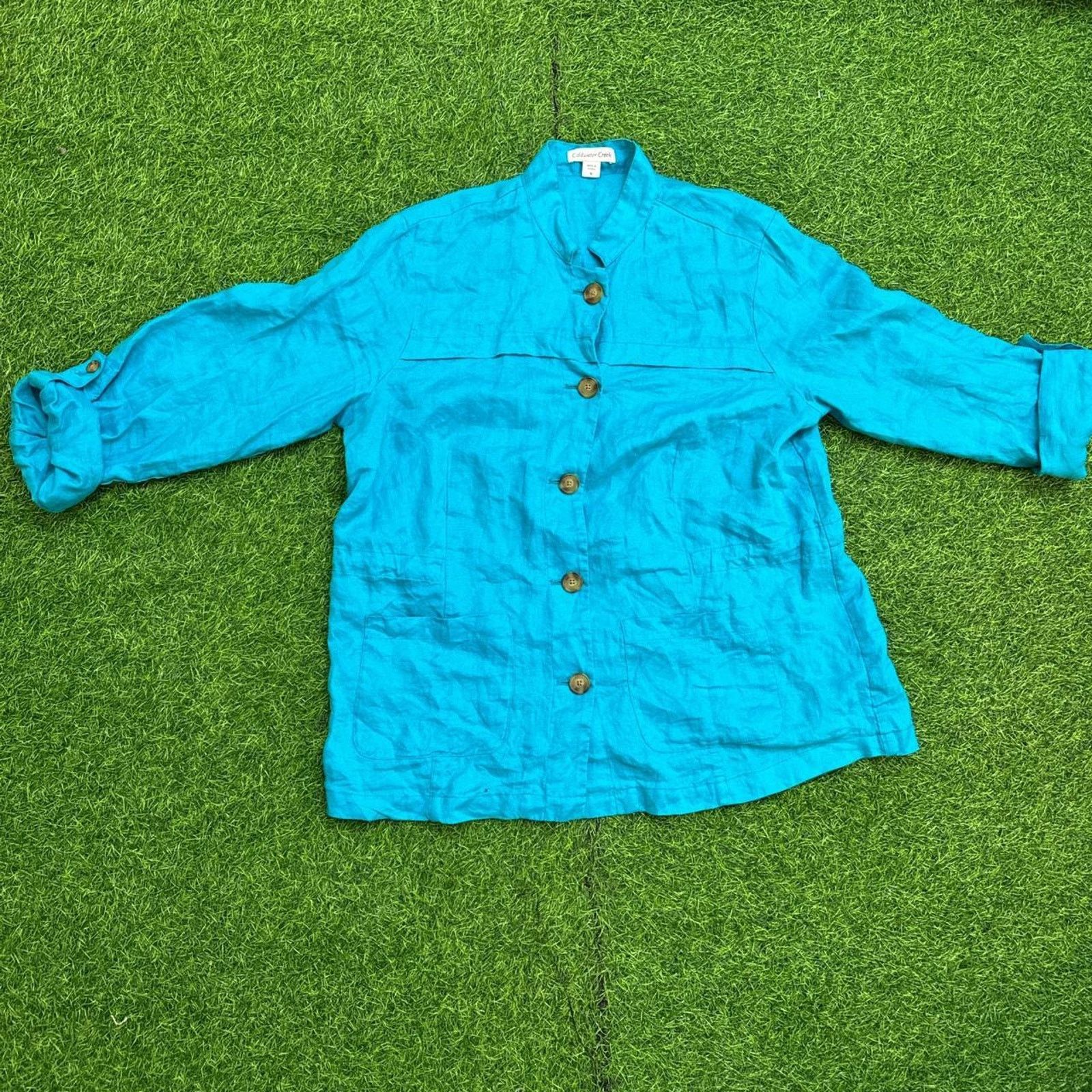 Coldwater Creek Coldwater Creek Turquoise Linen Button-Up Shirt Size XXL / US 16-18 / IT 52-54 - 1 Thumbnail