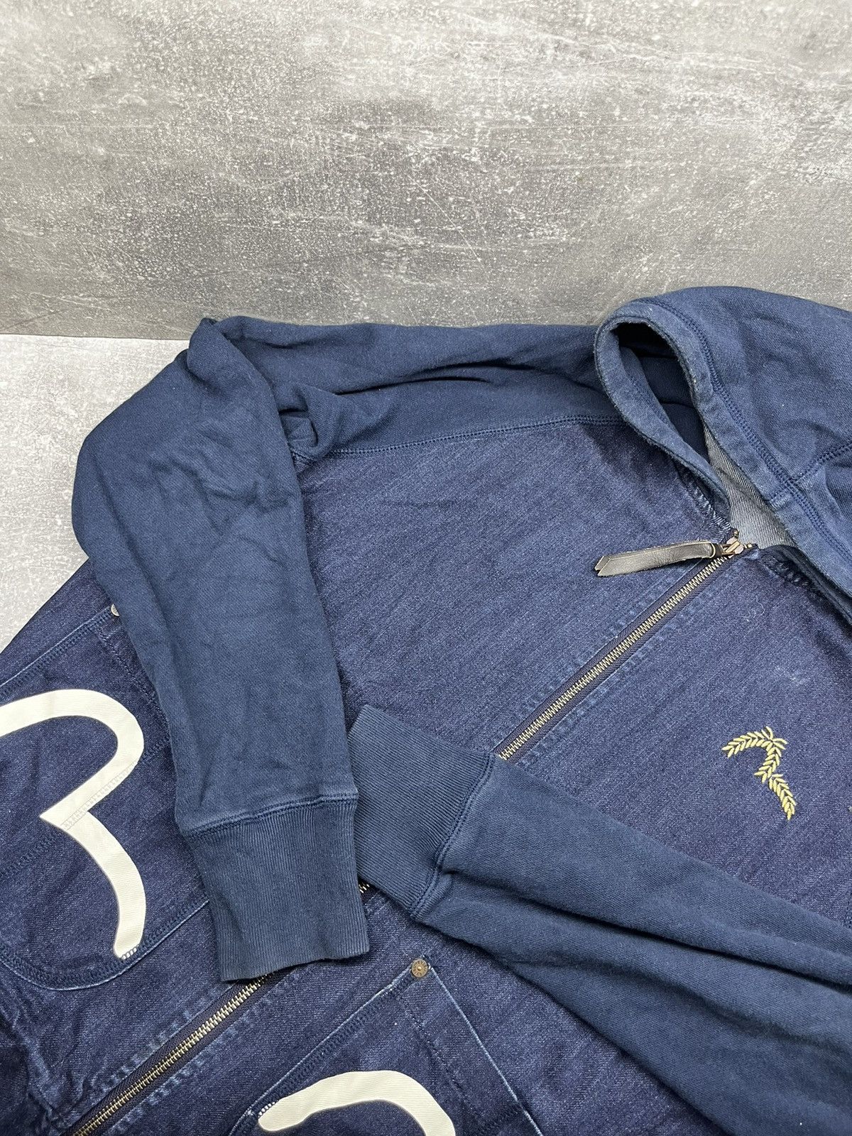 Evisu × Japanese Brand Vintage Navy Blue Denim Jeans Zip Sweatshirt Hoodie Evisu Size US M / EU 48-50 / 2 - 6 Thumbnail