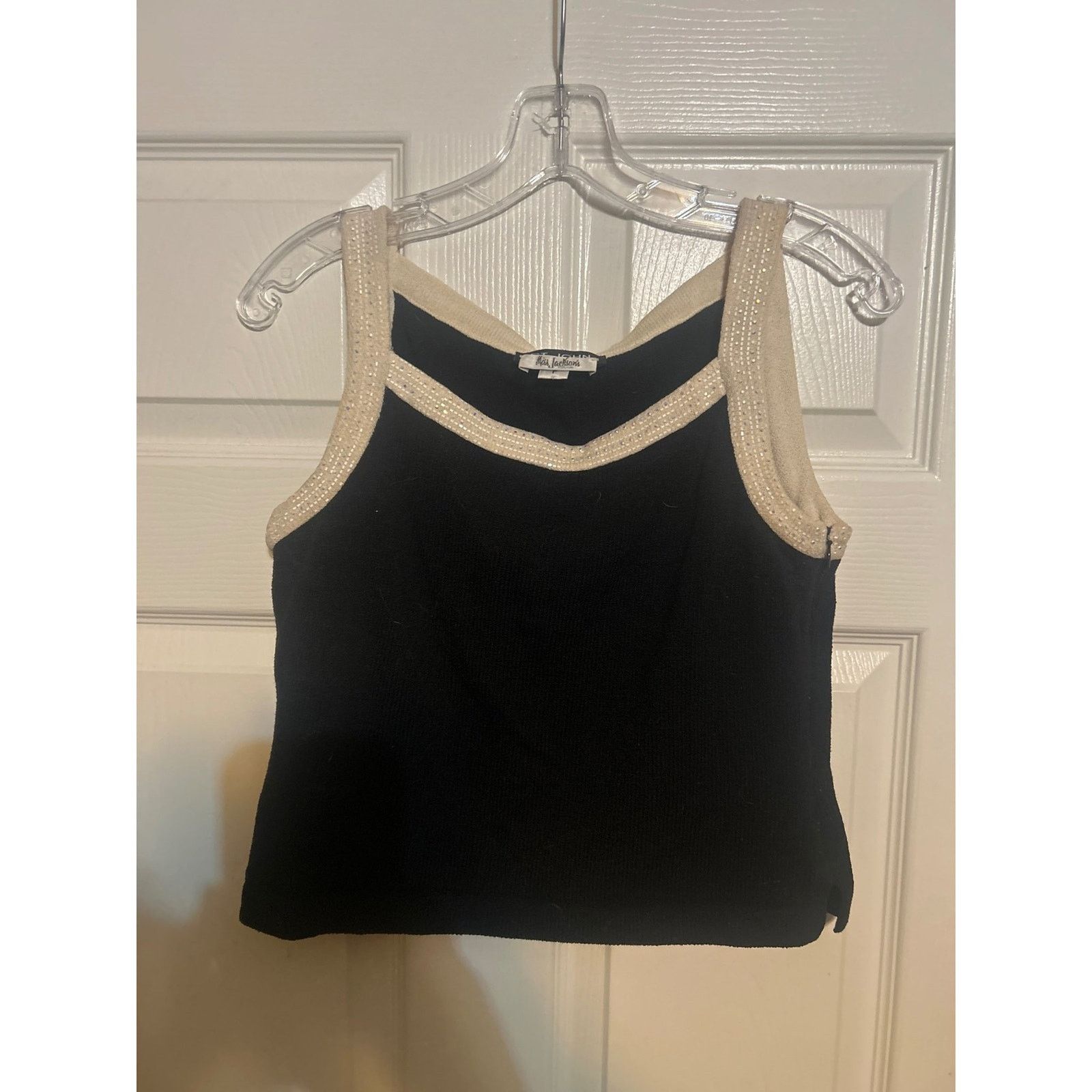 St. John St John Knit Tank Top Black Cream Rhinestone Scoop Womens P Size XS / US 0-2 / IT 36-38 - 1 Thumbnail