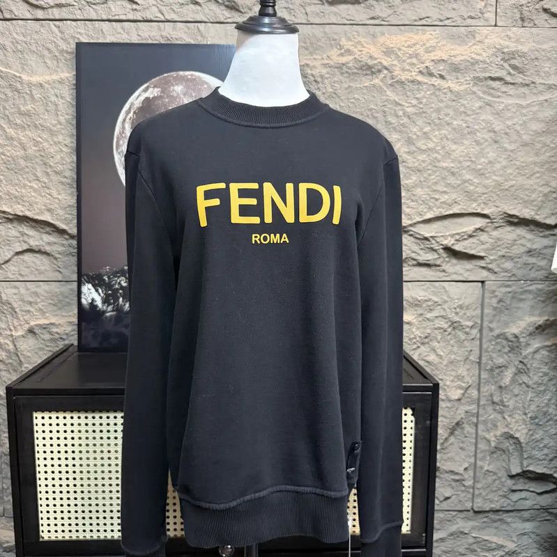 Fendi Fendi Black Cotton Sweatshirt with Yellow Logo 0089 Size S / US 4 / IT 40 - 1 Thumbnail