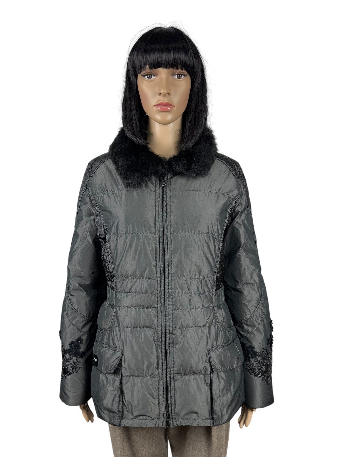 Bogner Sonia Bogner Down Jacket Real Fur Collar Embroidered Flowers Size L / US 10 / IT 46 - 1 Thumbnail