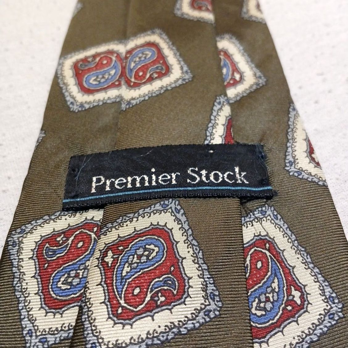 Vintage Premier Stock Tie Silk Silver Necktie Geometric Pattern Mens Classic 57-60 Silver, Red, Blue, Cream Designer Handmade Silk Tie Size ONE SIZE - 4 Thumbnail