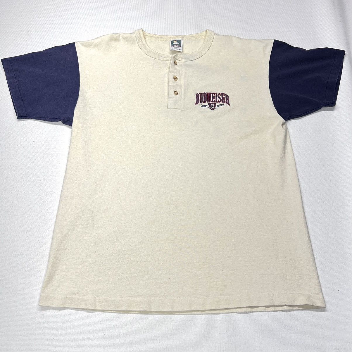 Budweiser × Vintage Budweiser Tee Shirt Henley Button Alcohol Beer Bar Promo Size US L / EU 52-54 / 3 - 1 Thumbnail