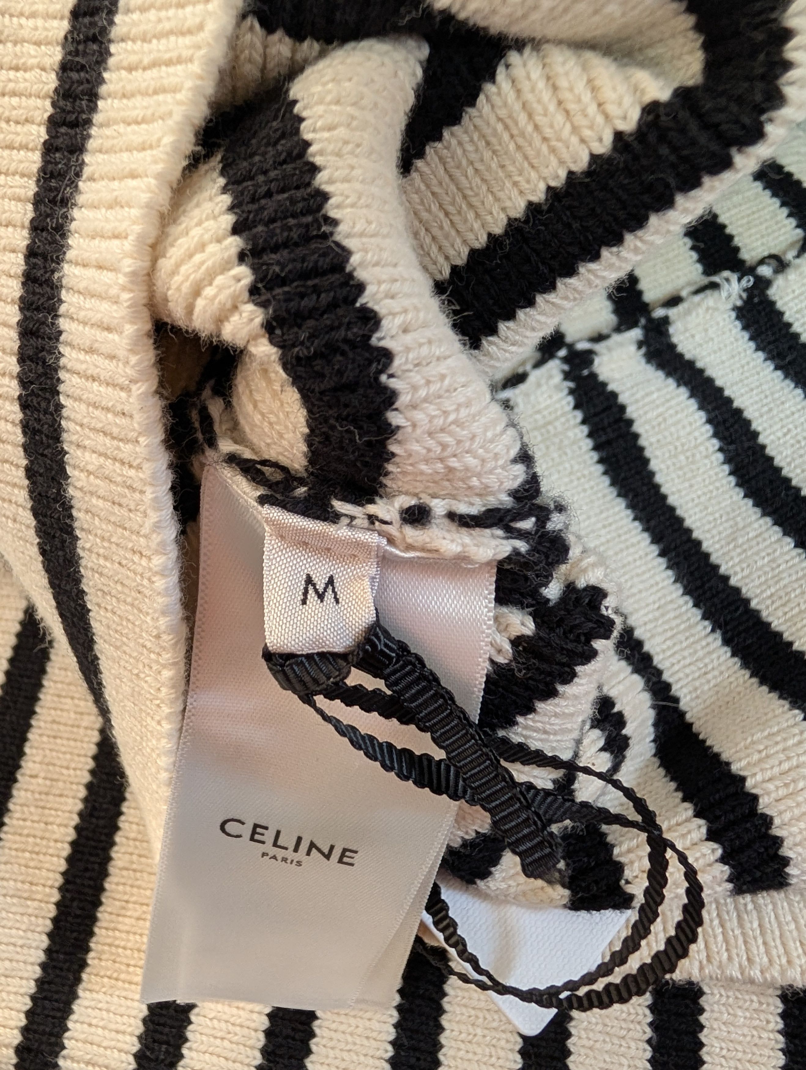 Celine V-Neck Striped Knitted Top With Logo Buttons On Shoulders Size M / US 6-8 / IT 42-44 - 9 Thumbnail