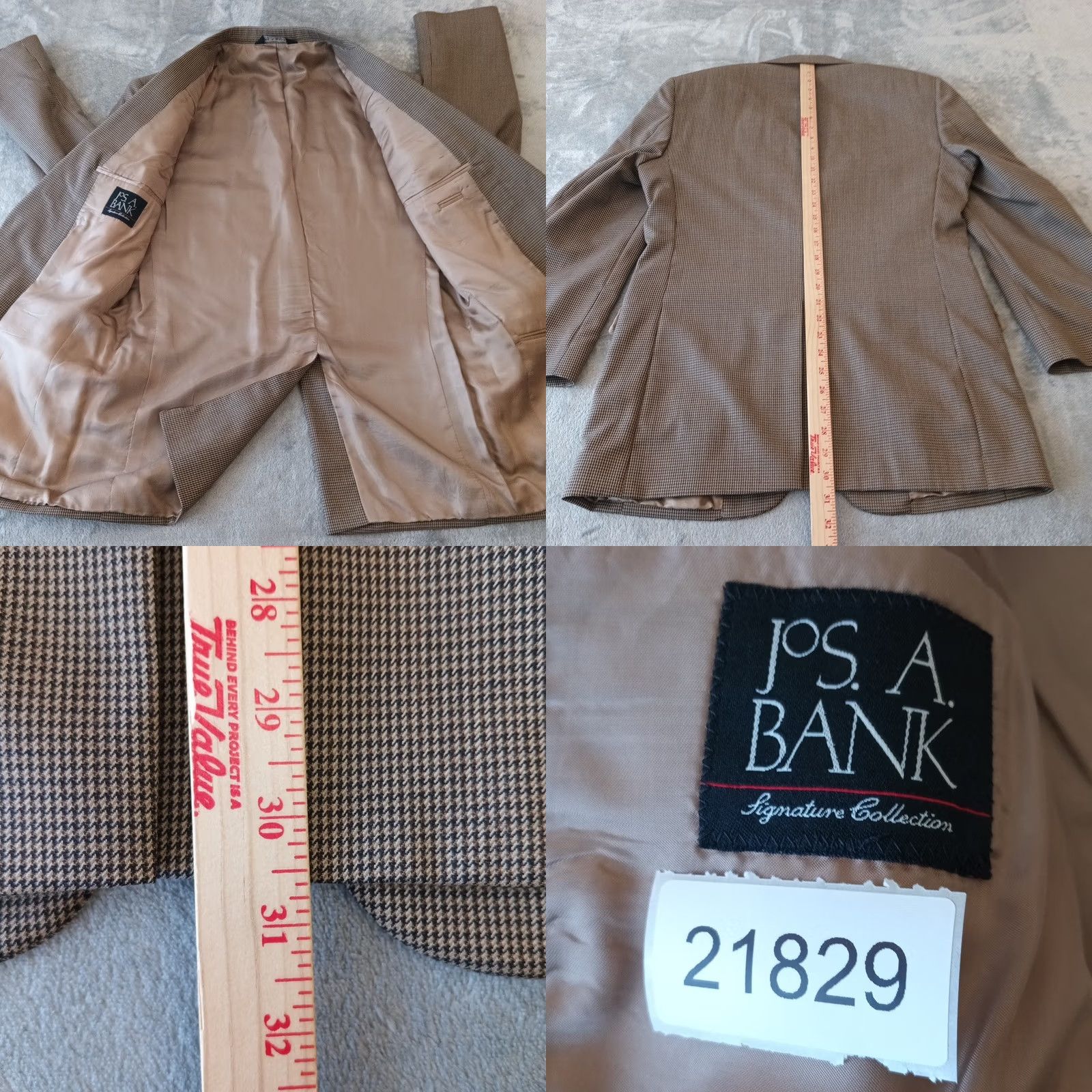 Jos. A. Bank Jos A Bank Blazer Mens 38 Beige Houndstooth Wool Two Button Single Vent Size 38R - 8 Thumbnail