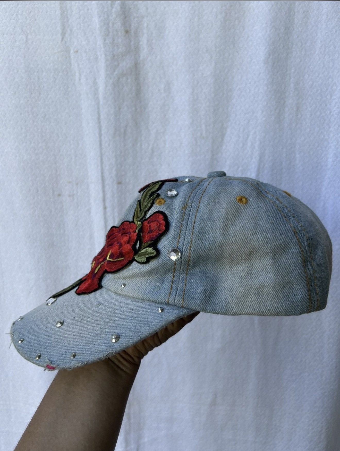 Japanese Brand Distressed Rhinestone Stone Rose Hats Size ONE SIZE - 4 Thumbnail