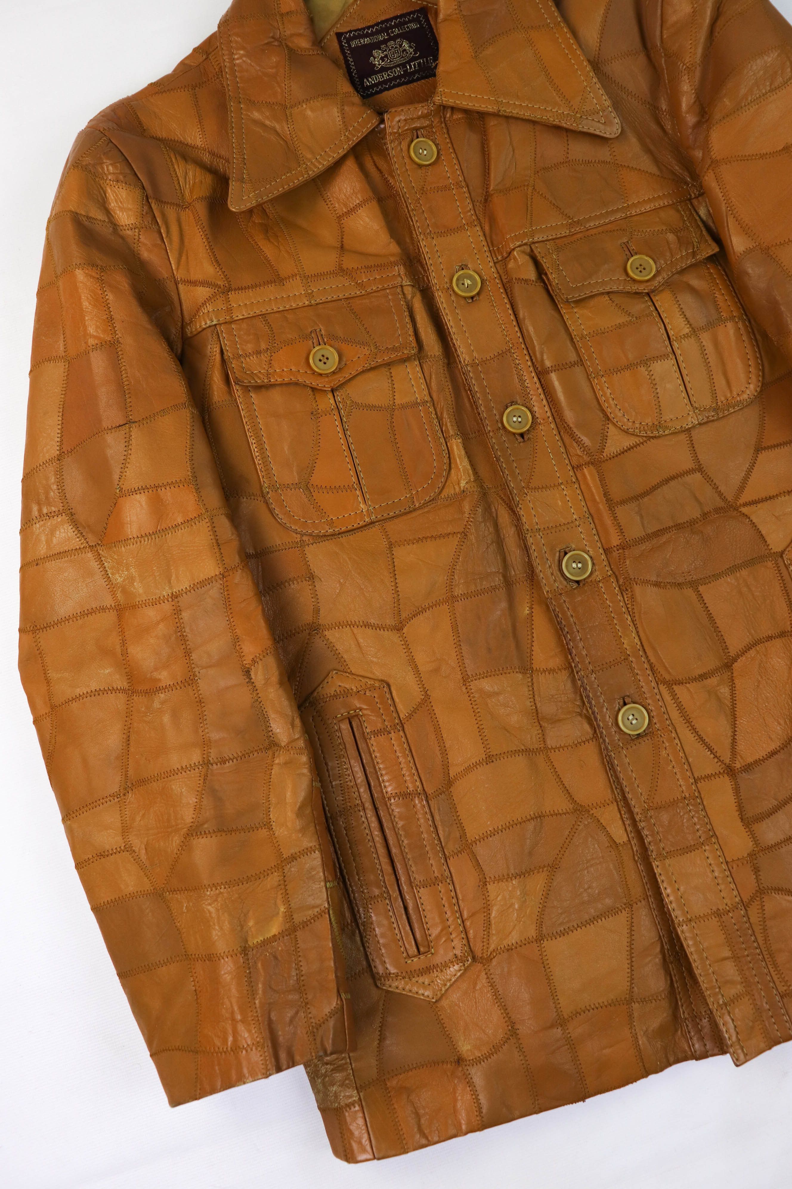 Vintage 70-80s Vintage Korean Caramel Tan Patchwork Leather Jacket Size US L / EU 52-54 / 3 - 7 Thumbnail
