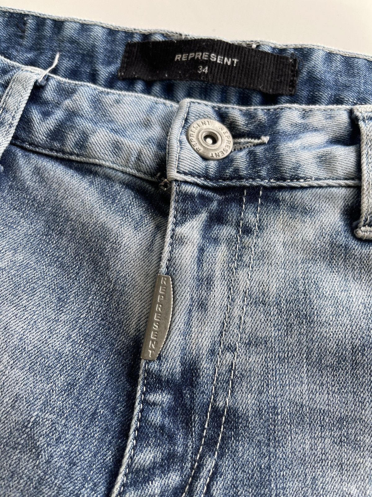 Represent Clo. Represent Acid Blue Distressed Knee Jeans Size US 33 - 11 Thumbnail