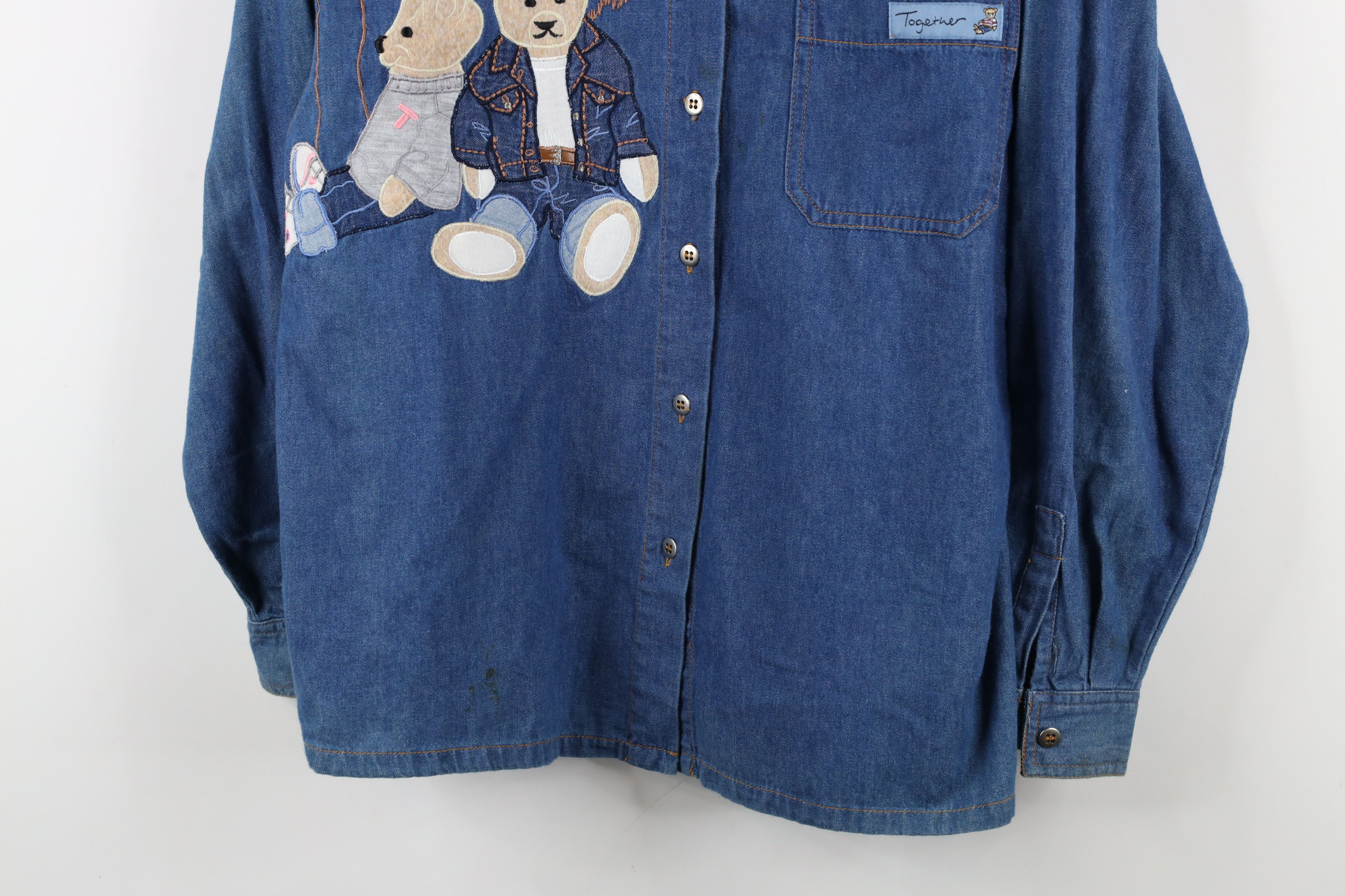 Vintage Vintage 90s Streetwear Teddy Bear Denim Jean Button Shirt Size M / US 6-8 / IT 42-44 - 3 Thumbnail