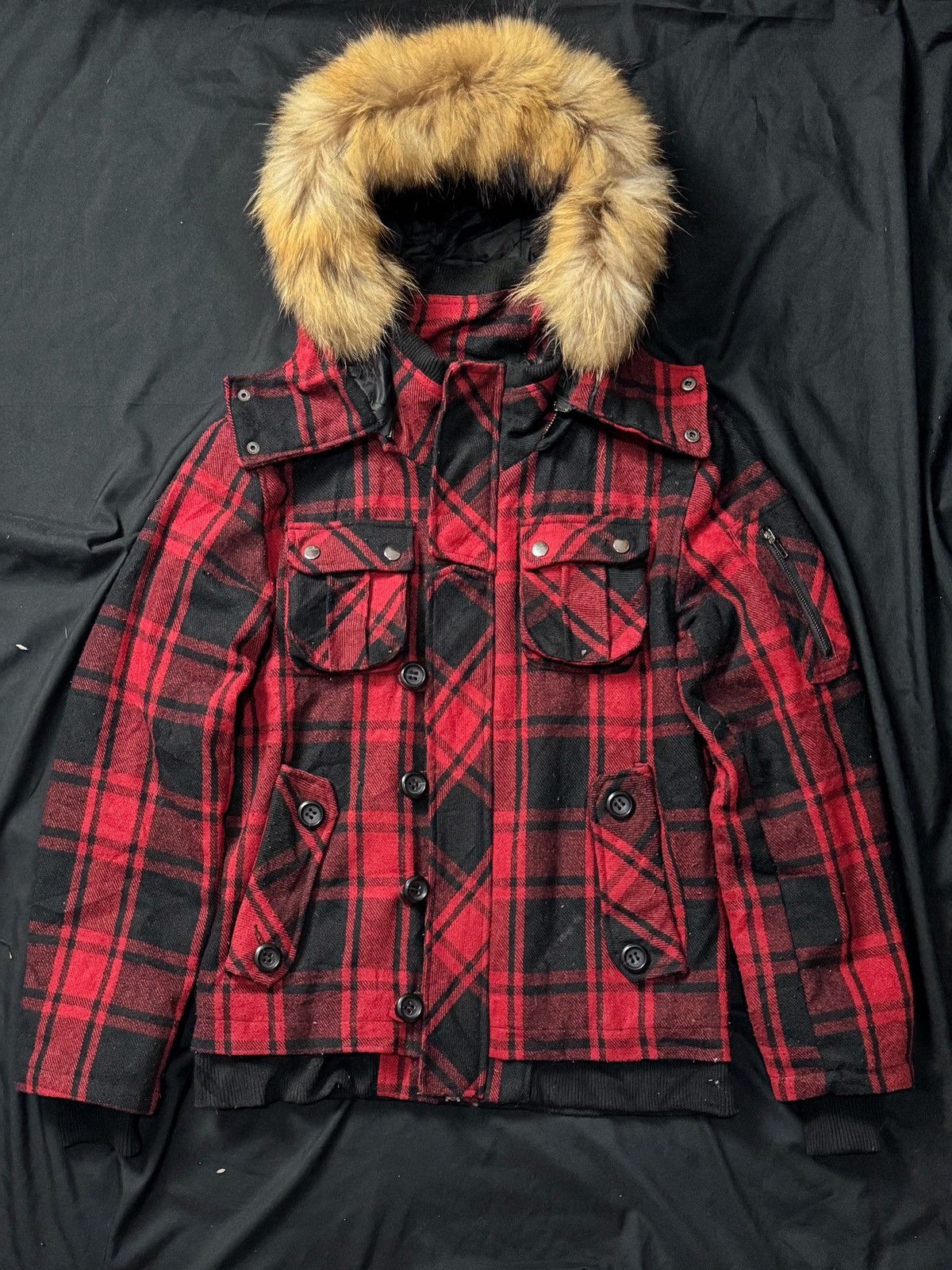 Hysteric Glamour Faux Fur Plaid MultiPocket Jacket Hoodie Removable Size US M / EU 48-50 / 2 - 1 Thumbnail