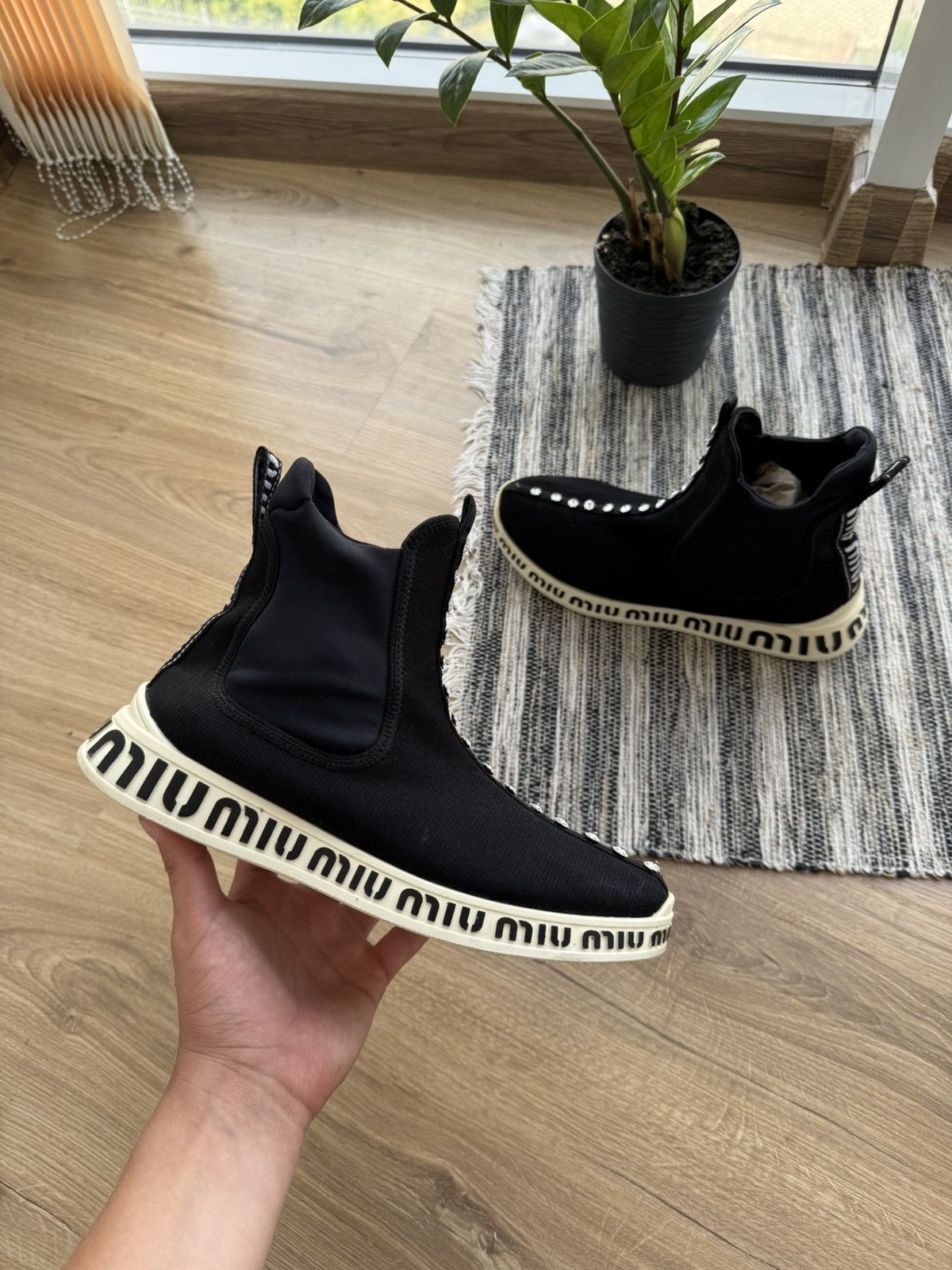 Miu Miu Miu Miu High Top Shocks Knit Fabric Black Sneakers Shoes Size US 9 / IT 39 - 3 Thumbnail