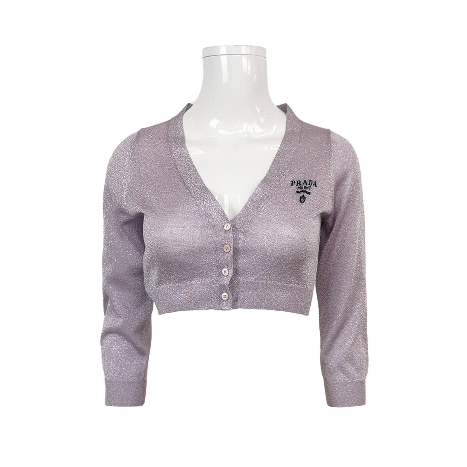 Prada Prada V-Neck Long Sleeve Logo Knit Top - dmc Size S / US 4 / IT 40 - 1 Thumbnail