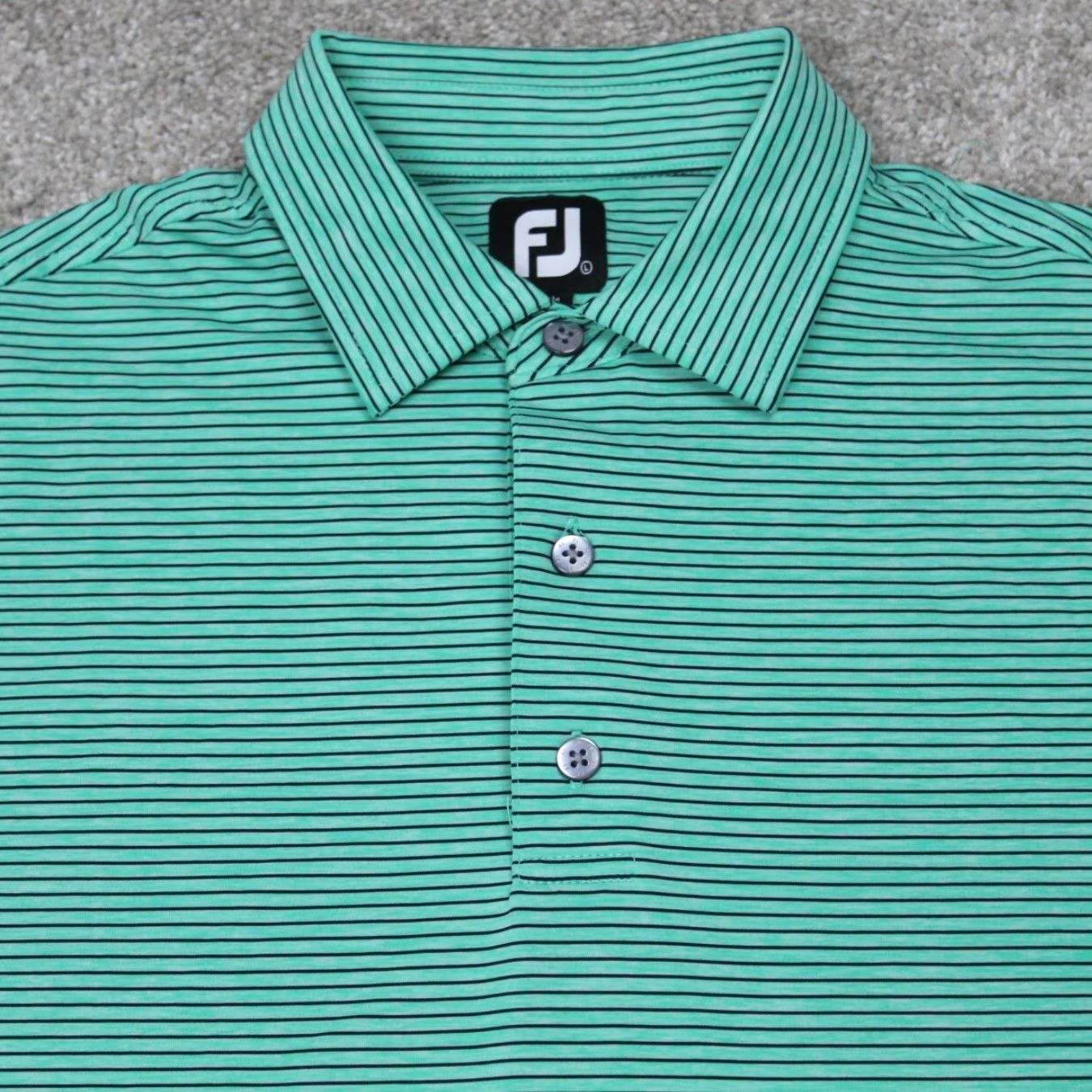 Footjoy FootJoy Polo Shirt Mens Large Green/Black Striped Golf S/S Stretch Pullover Size US L / EU 52-54 / 3 - 4 Thumbnail