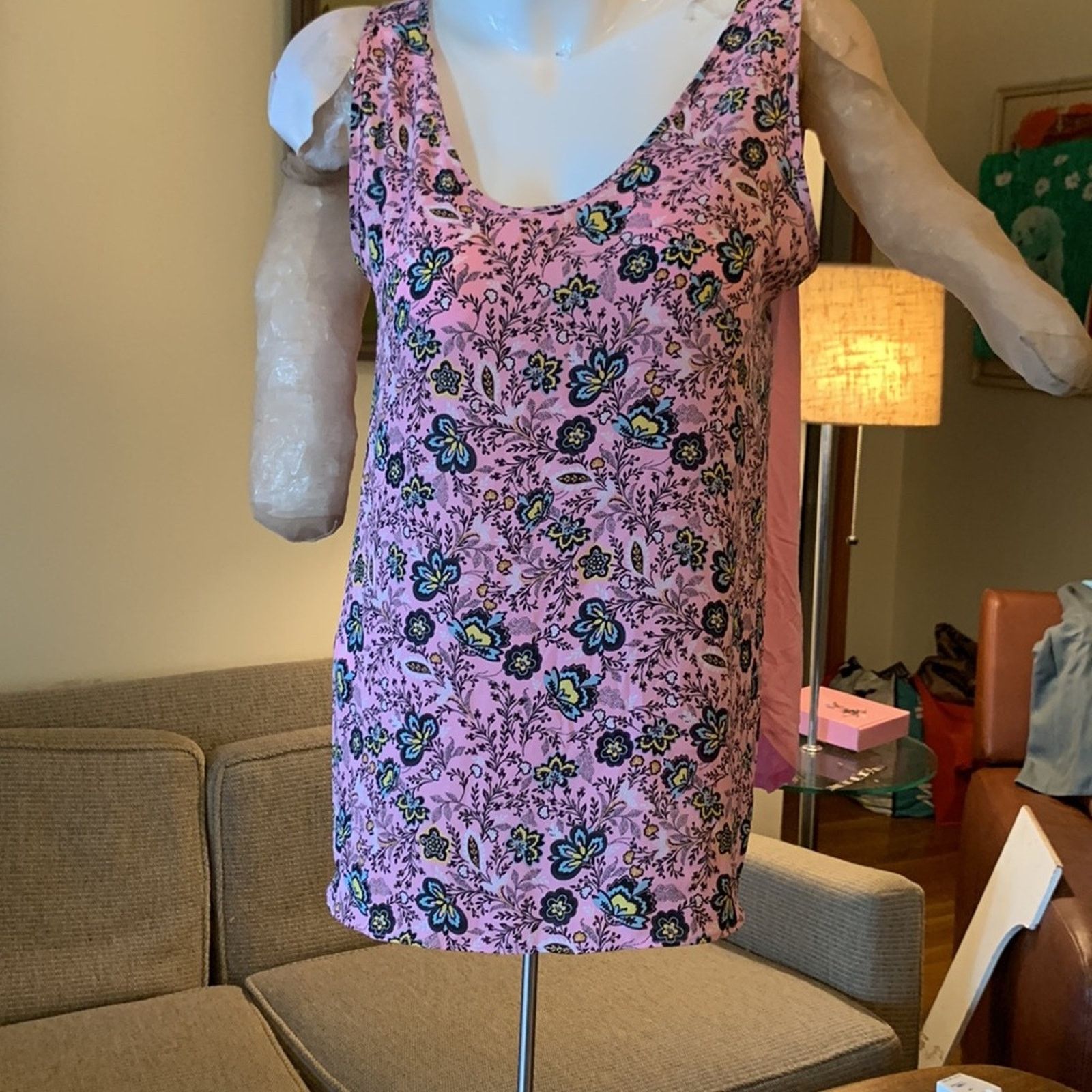 Loft LOFT pink floral sleeveless cami tank top Size L / US 10 / IT 46 - 1 Thumbnail