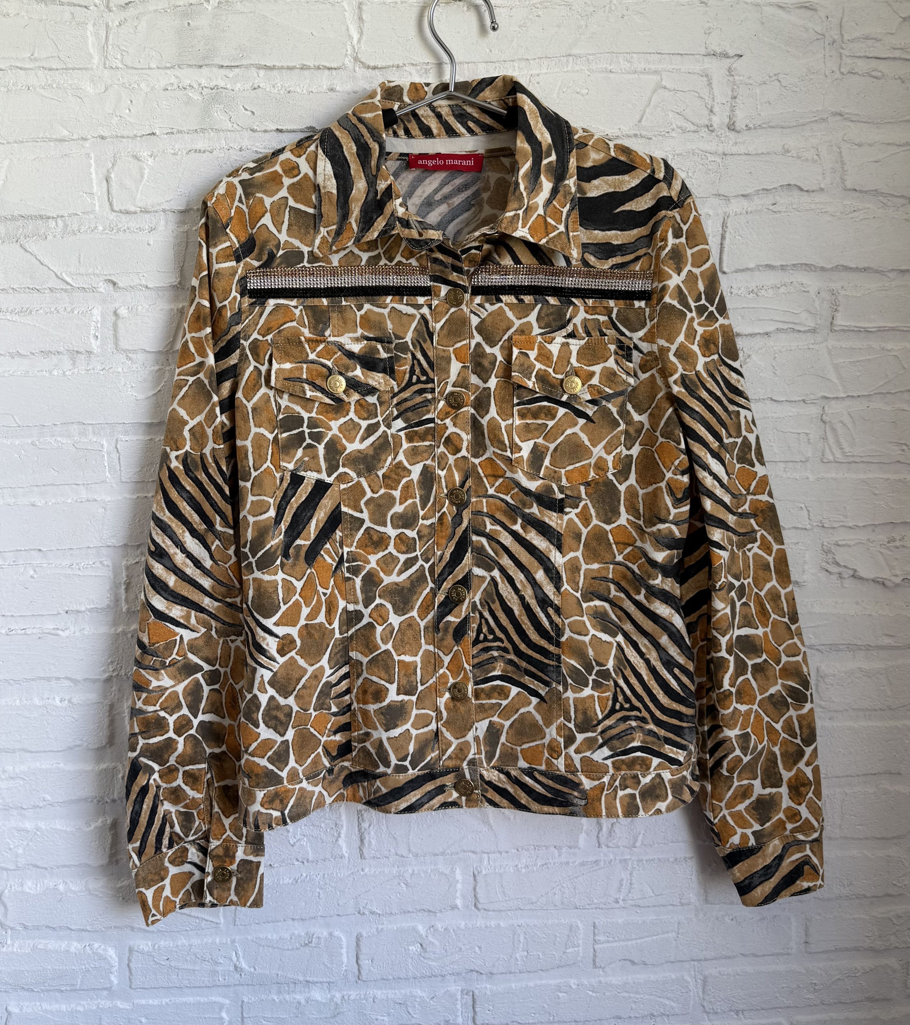 Vintage Vintage Angelo Marani Animal Print Rhinestone Denim Jacket Size L / US 10 / IT 46 - 1 Thumbnail