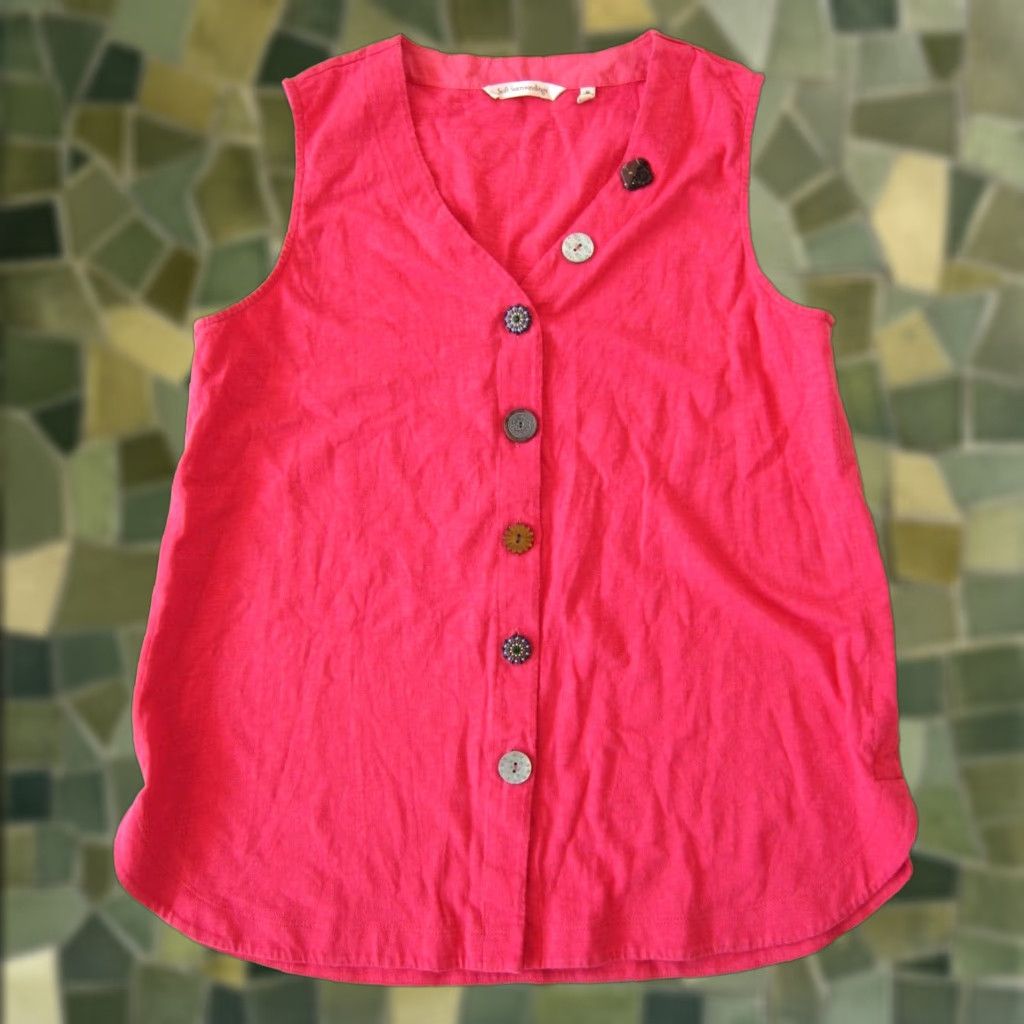 Soft Surroundings Soft Surroundings Blouse Women Medium Pink 100% Cotton Sleeveless Button Down V-Neck Size M / US 6-8 / IT 42-44 - 1 Thumbnail