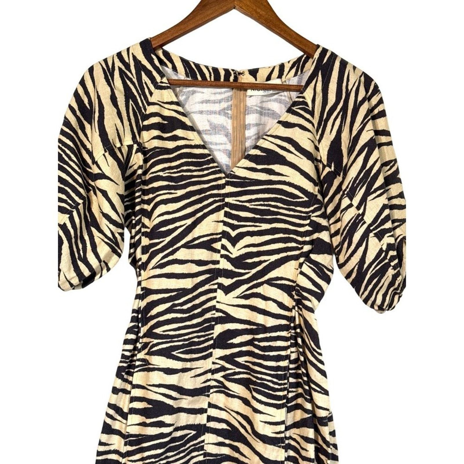 NICHOLAS Nicholas Zebra Print Linen Mini Dress Cream Black V-Neck 4 Size S / US 4 / IT 40 - 3 Thumbnail