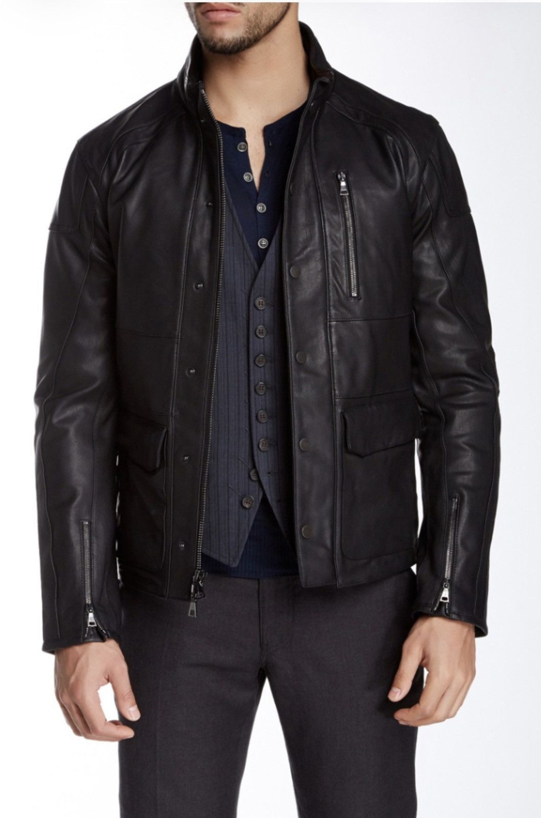 John Varvatos Leather Moto Size EU 54 USA 44 Size US L / EU 52-54 / 3 - 1 Thumbnail