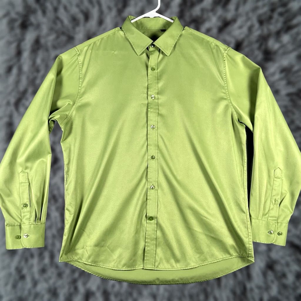 Vintage Flex Mens Luxury Collection Shirt L Green Dress Lime Designed Italy Size 42R - 1 Thumbnail