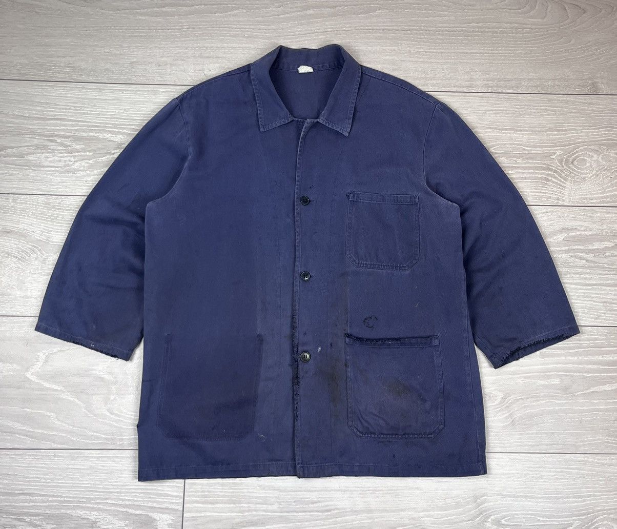 Le Laboureur Le Laboureur Vintage 70s French Blue Work Chore Jacket Size US L / EU 52-54 / 3 - 1 Thumbnail