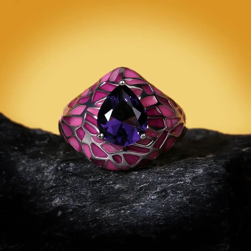 Jewelry Creative Enamel Dark Blue Big Zircon Ring Epoxy Irregular Size ONE SIZE - 2 Thumbnail