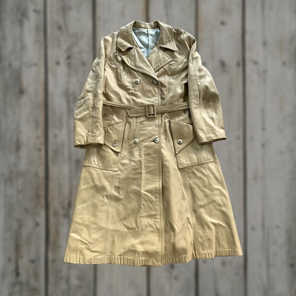 Fedeli VINTAGE Suede Life Brown Leather Collared Trench Coat Womens Size 18 Long Sleeve Coat Size XXL / US 16-18 / IT 52-54 - 1 Thumbnail