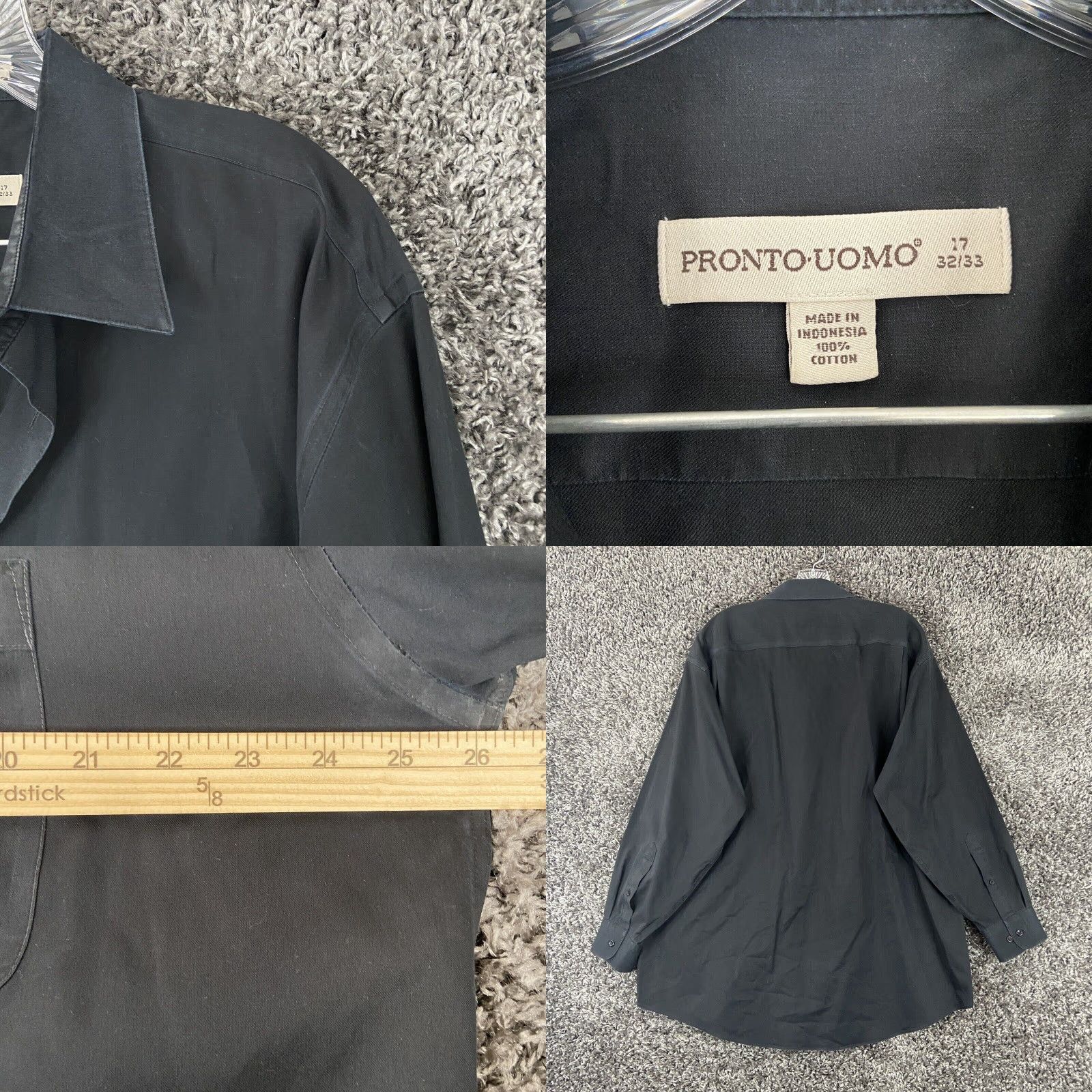 Pronto Uomo VINTAGE Pronto Uomo Men's Dress Shirt Long Sleeve 17 Black 90s Mens Size 46R - 8 Thumbnail