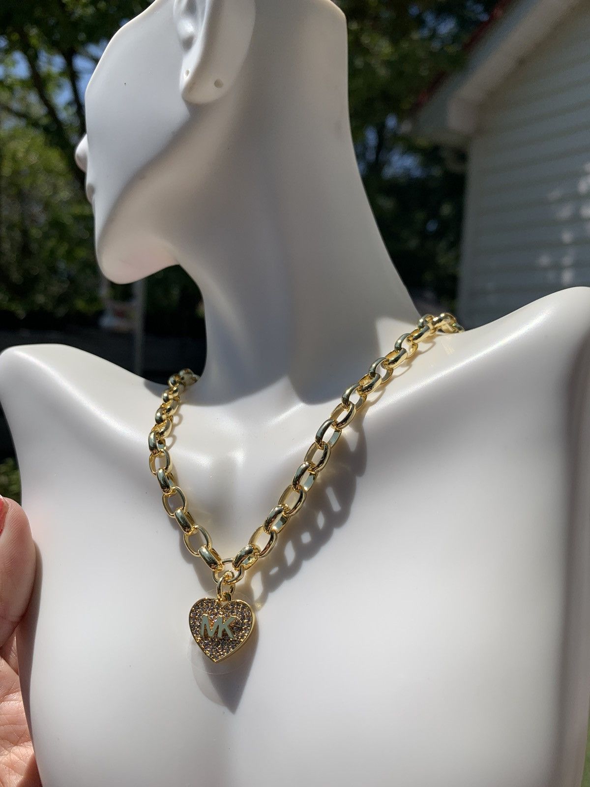 Michael Kors NWT Michael Kors Brass & Pavé Crystal MK Logo Heart Pendant Size ONE SIZE - 5 Thumbnail