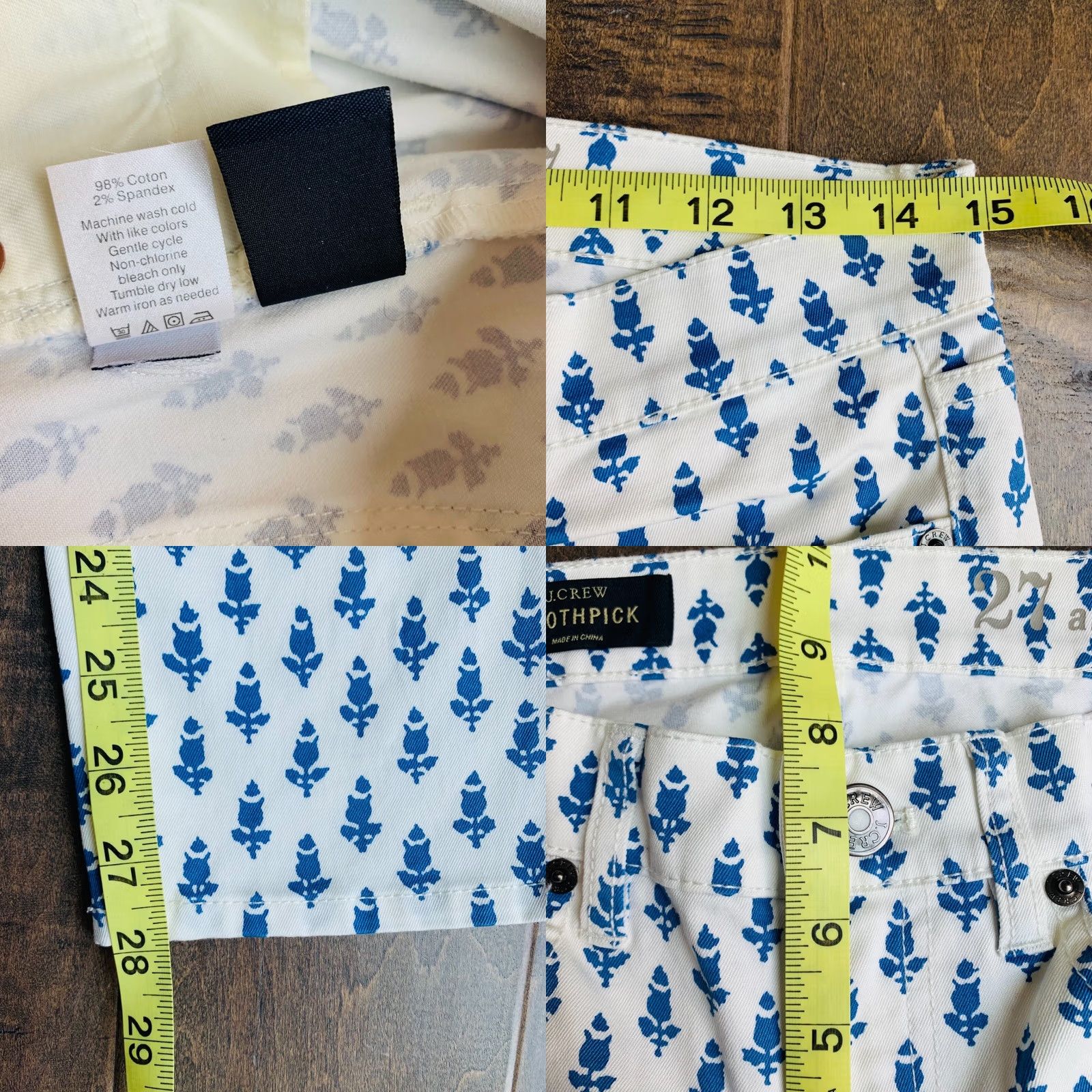 J.Crew J.CREW Toothpick Jeans Womens 27 White Printed Ankle Skinny Stretch Denim 5-Pocket Modern Size 27" / US 4 / IT 40 - 8 Thumbnail