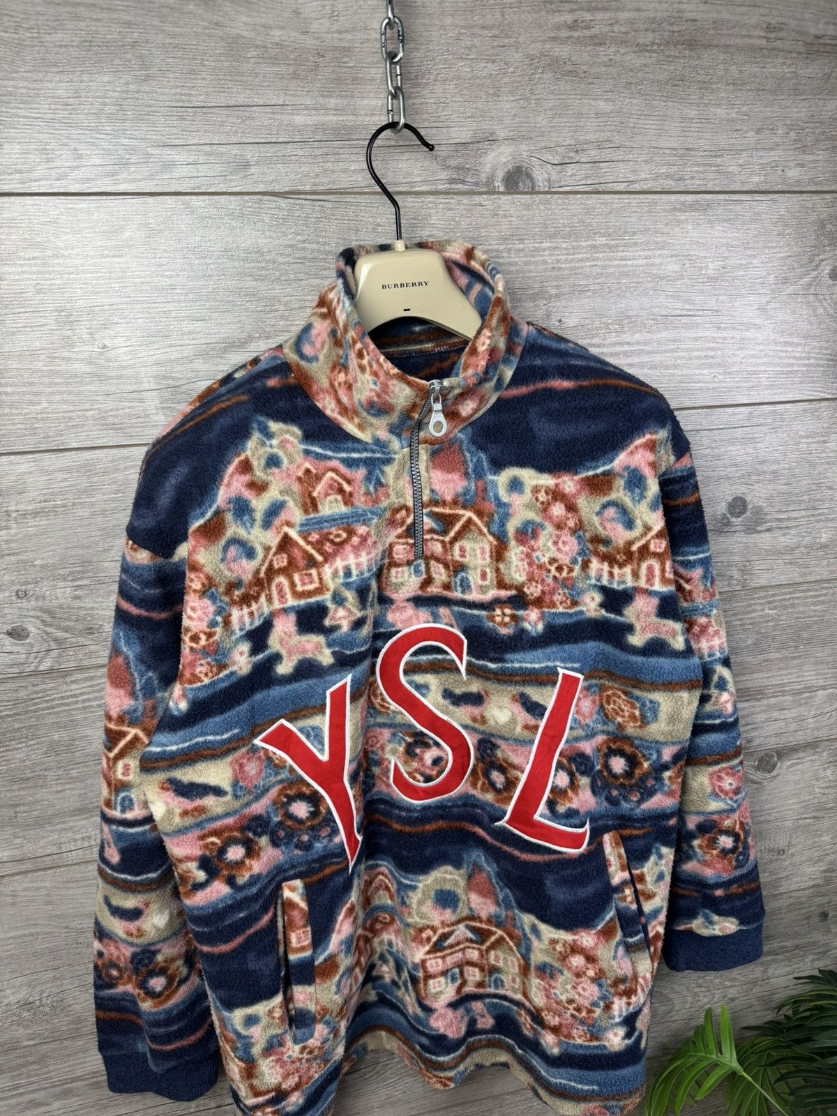 Japanese Brand YSL Fleece Yves Saint Laurent With Lightning and Big Logo Size US L / EU 52-54 / 3 - 8 Thumbnail