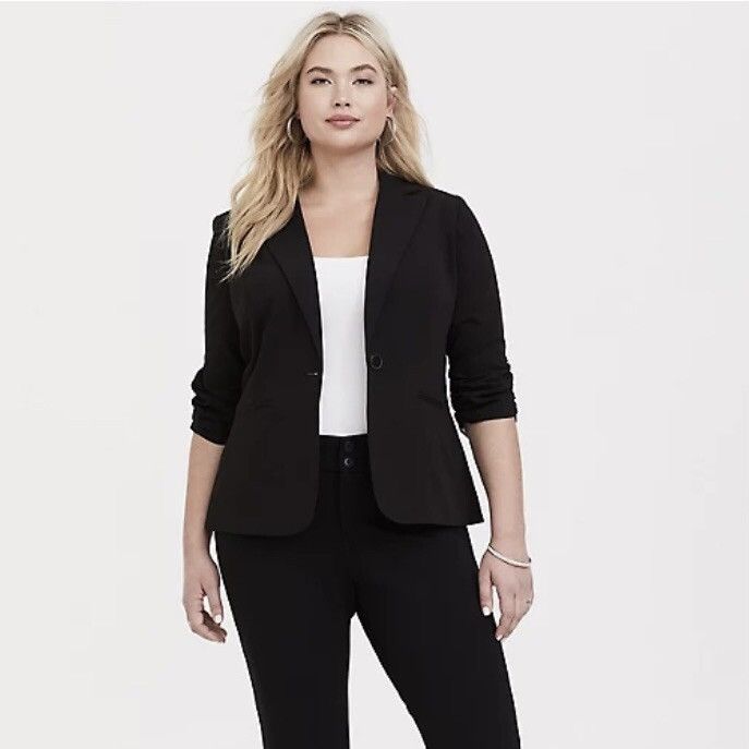 Torrid TORRID Black City Twill Classic Fit Plus Size Ruched Blazer Size XXL / US 16-18 / IT 52-54 - 2 Thumbnail