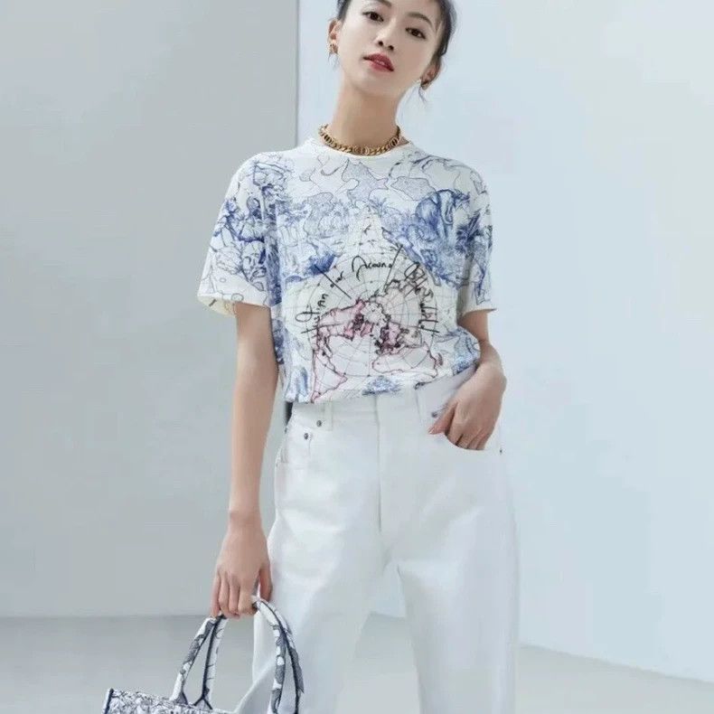 Dior Dior White and blue zoo full print short sleeves Size L / US 10 / IT 46 - 8 Thumbnail