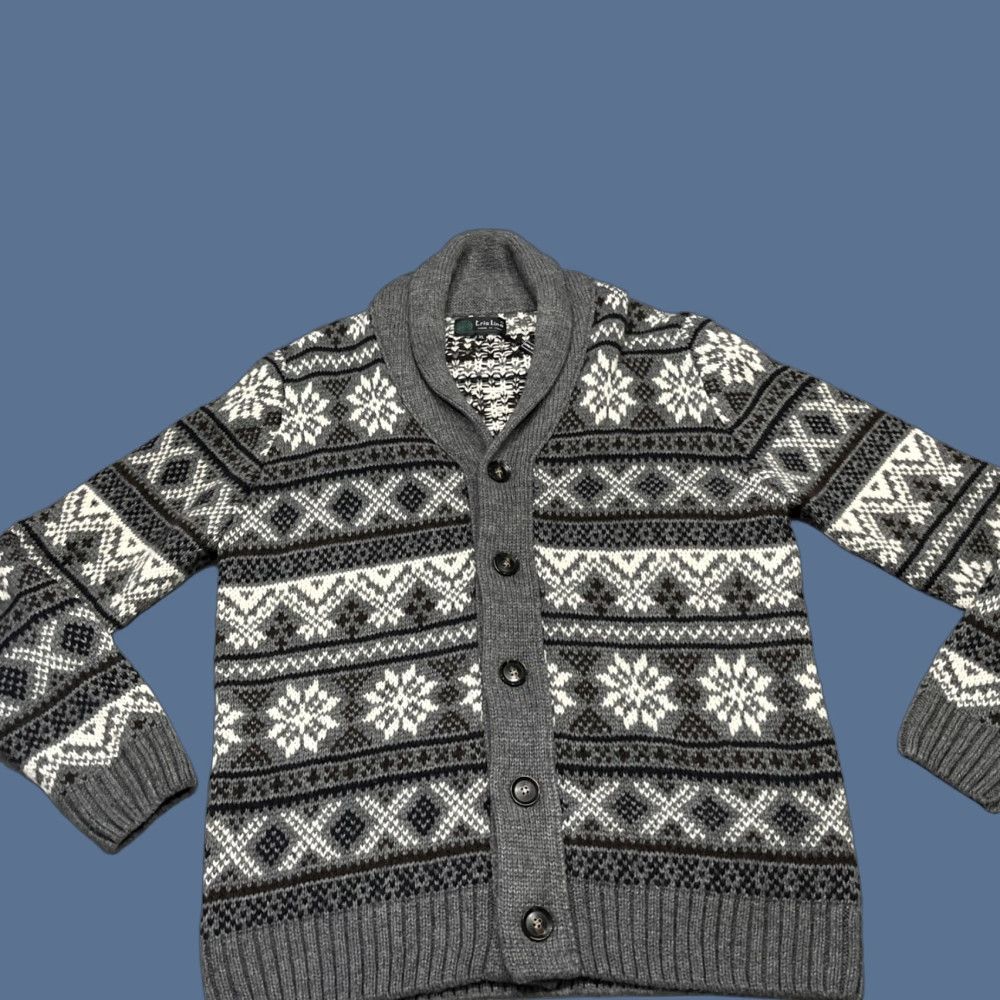 Vintage Tris Line Mens X Gray Fair Isle Sweater Cardigan Knit Crew Neck Long Sleeve Wool Blend Classic Fit All Seasons Regular XL Size US XL / EU 56 / 4 - 1 Thumbnail