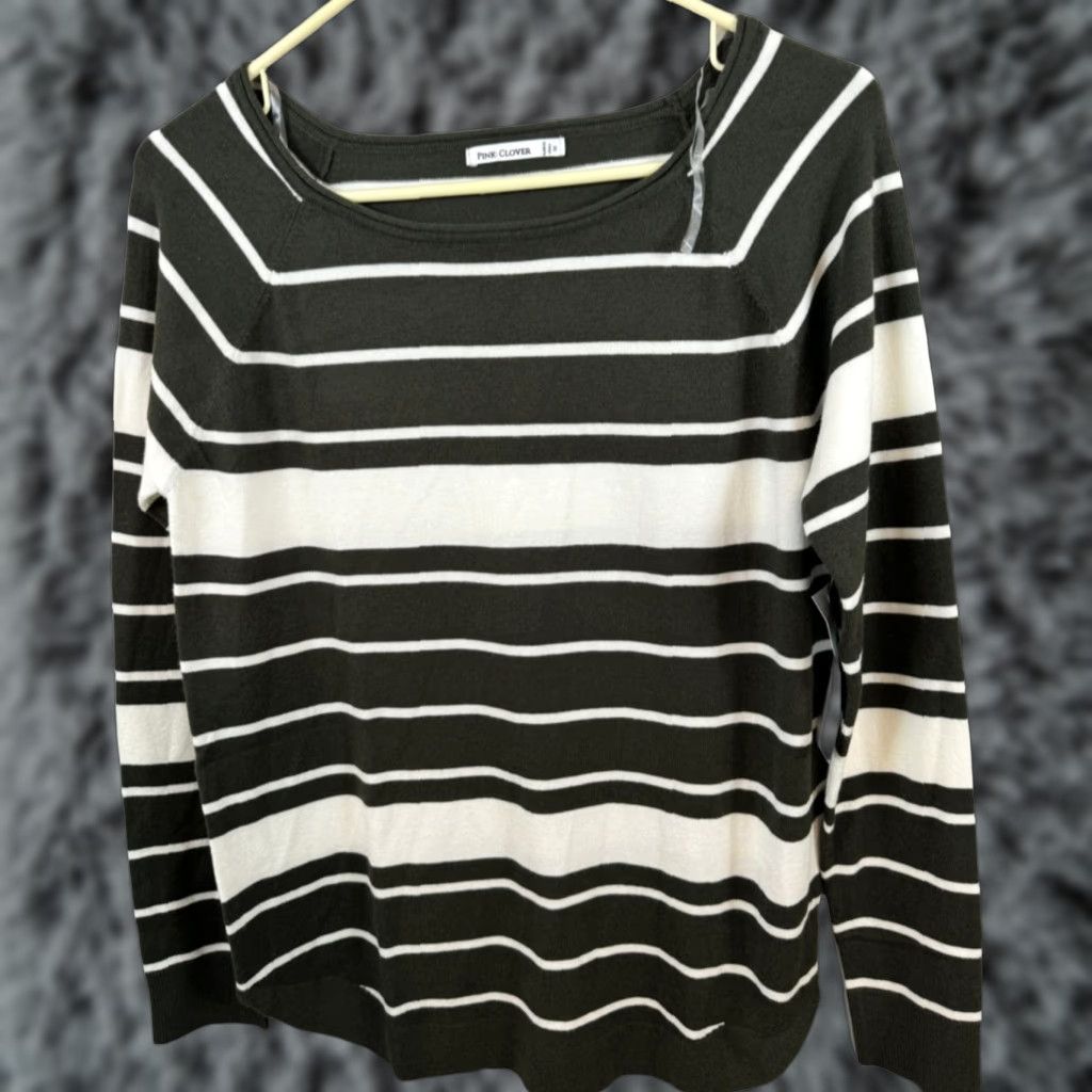 Vintage Pink Clover Brown Cream Striped Pullover Sweater M Women’s Knit Top Long Sleeve Casual Put Together 90s Modern Size M / US 6-8 / IT 42-44 - 1 Thumbnail