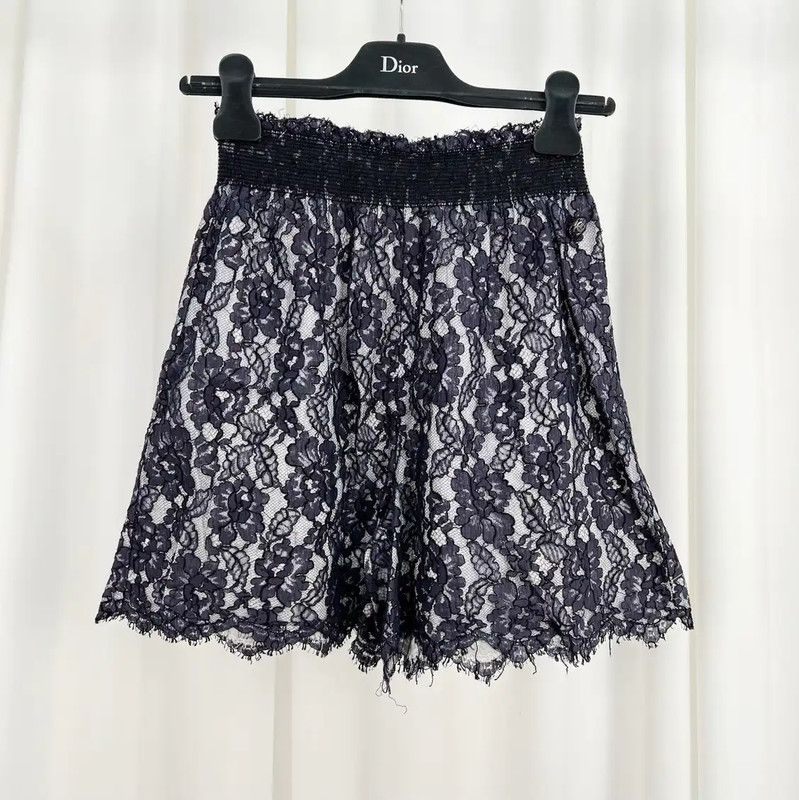 Chanel Chanel Silk Lace A-Line Skirt in Navy Blue 0089 Size 23" - 1 Thumbnail