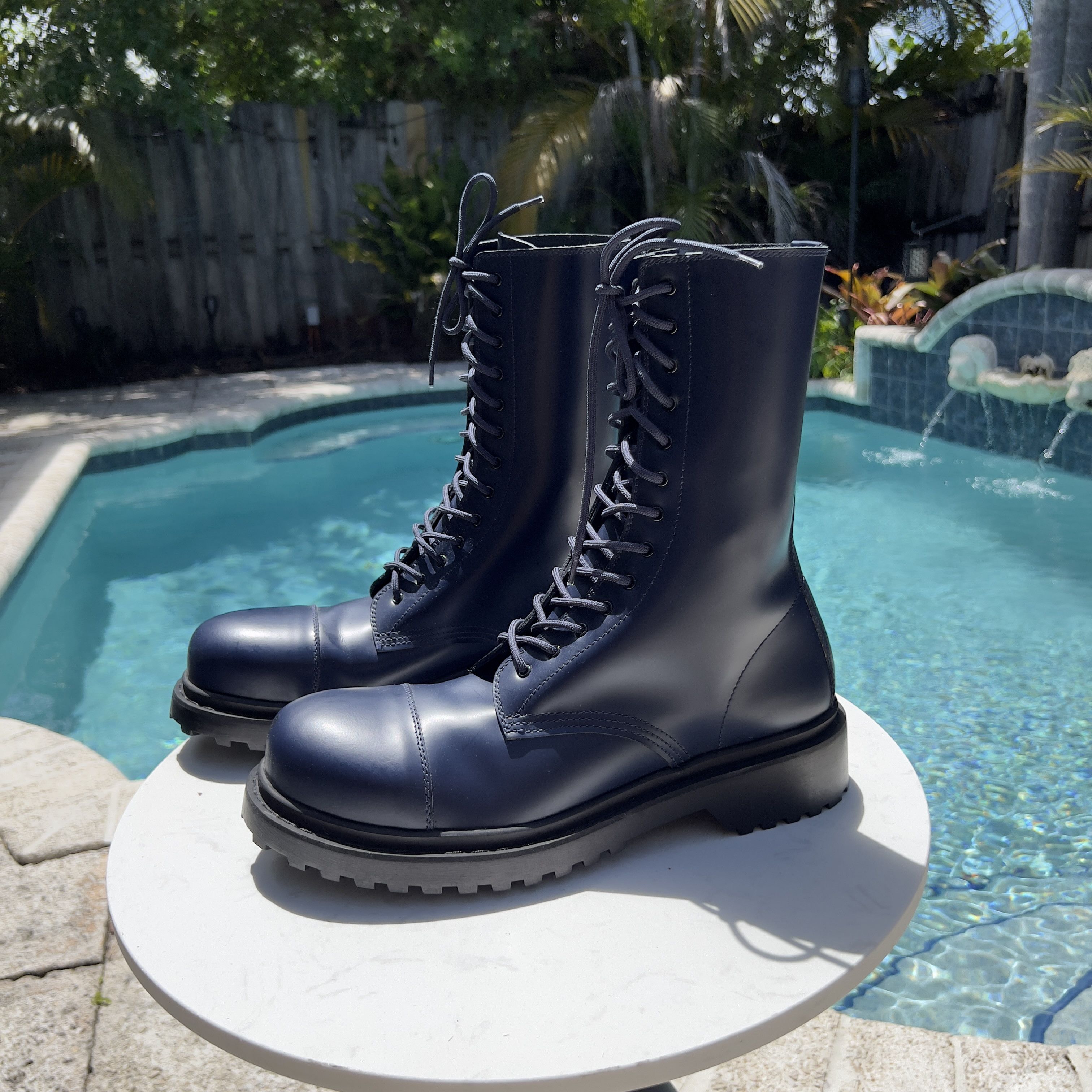 Balenciaga Balenciaga Strike Leather Lace-Up Combat Boots - Navy Blue Size US 11 / EU 44 - 1 Thumbnail