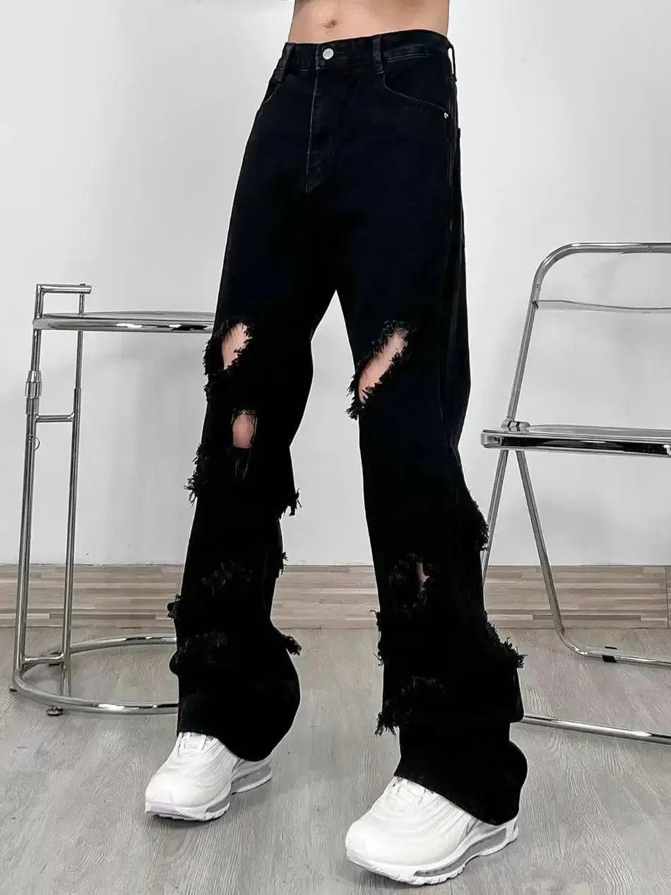 Japanese Brand High street black ripped straight leg jeans Size US 32 / EU 48 - 4 Thumbnail