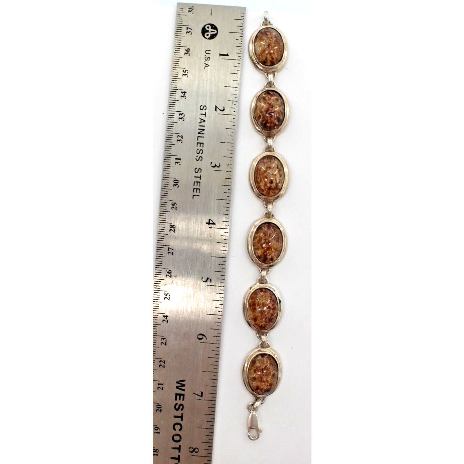 Other Thailand Art Glass Cabochon Bracelet • Gold Foil •925 Silver Size ONE SIZE - 5 Thumbnail