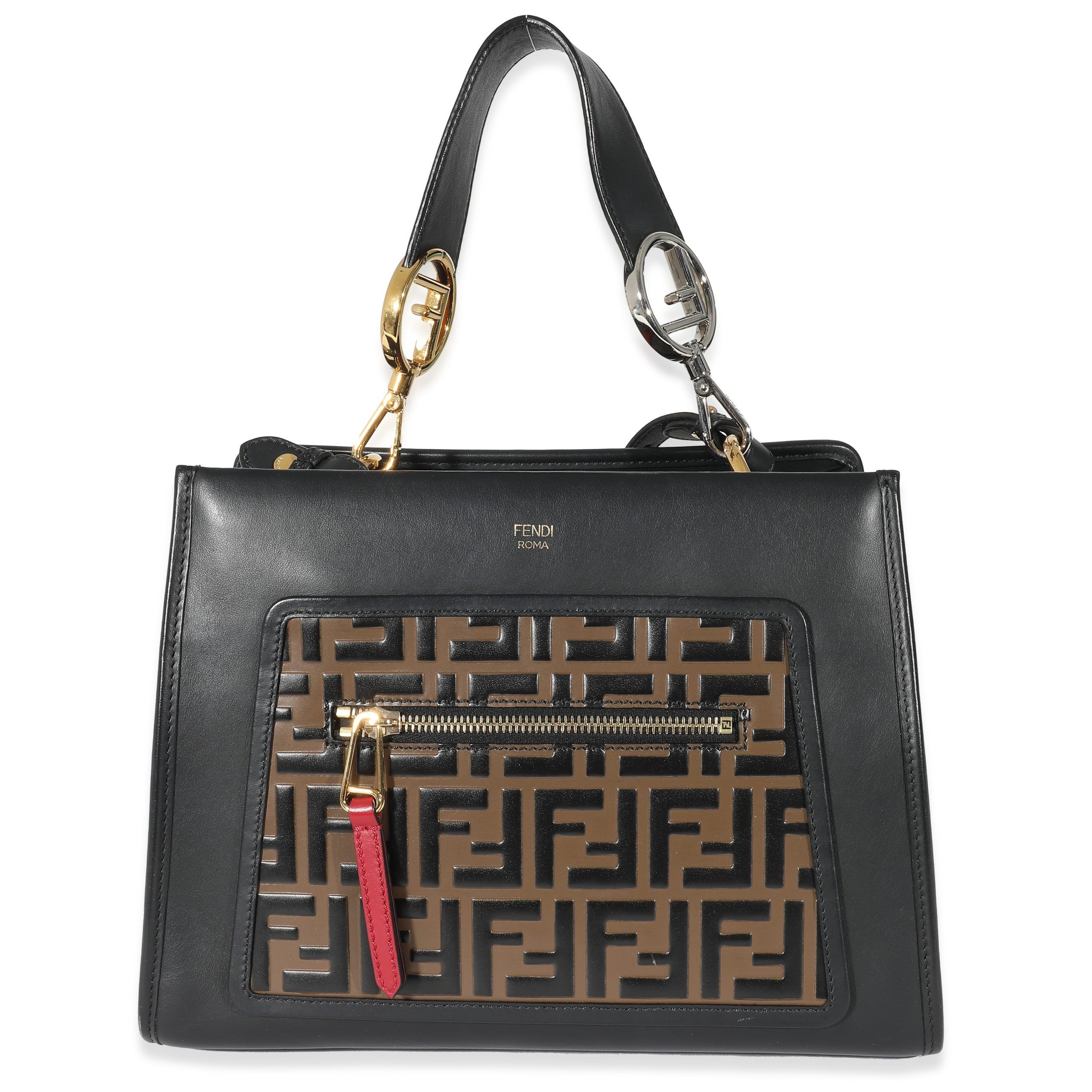 Fendi Black Zucca Embossed Leather Small Runaway Satchel