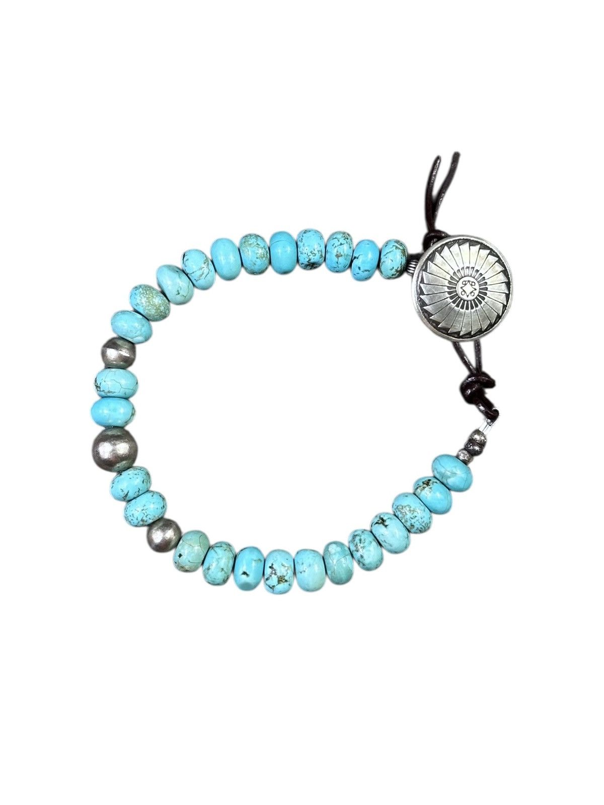 Vintage TURQUOISE WITH SILVER BEADS AND NAVAJO CONCHO CLASP BRACELET Size ONE SIZE - 1 Thumbnail