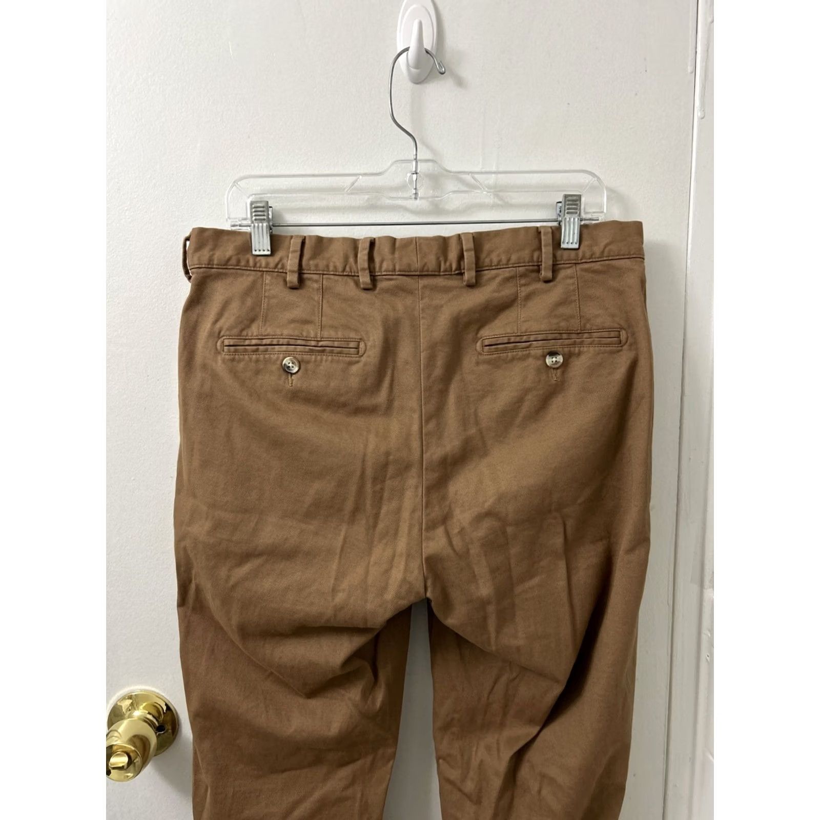 Peter Millar Peter Millar Pants Mens 33x36 Chino Brown Pima Cotton Spandex Flat Front Tapered YKK Pockets Size US 33 - 7 Thumbnail