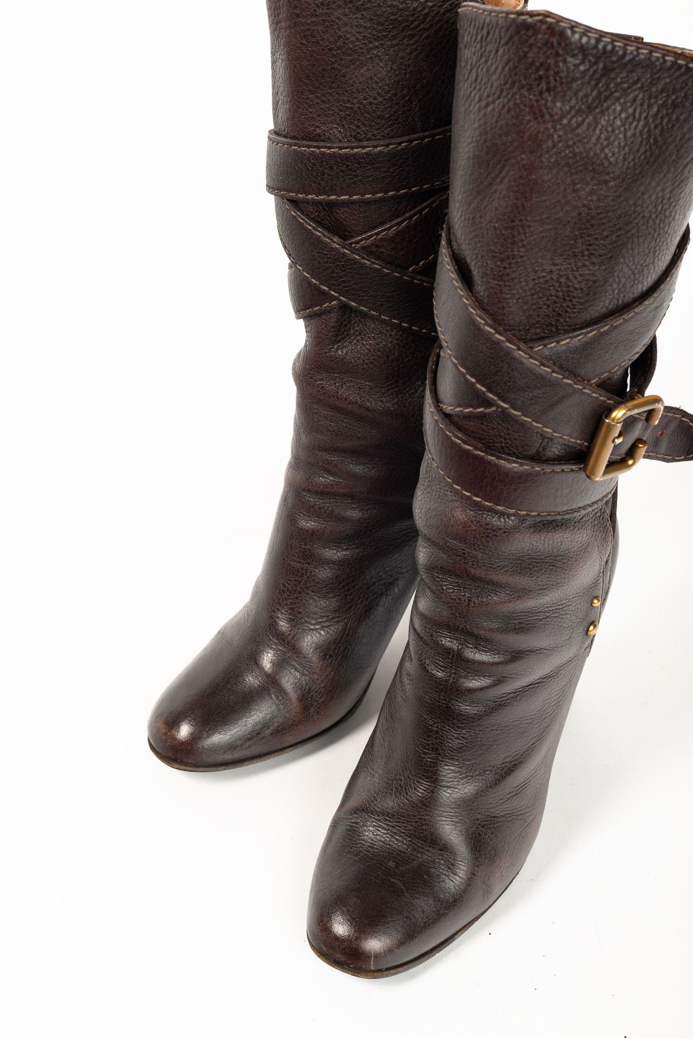 Chloe Chloe Paddington Brown Pebbled-Leather Wraparound Boots Size US 8.5 / IT 38.5 - 6 Thumbnail
