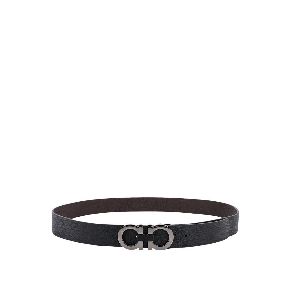 FERRAGAMO Black/Brown Men's Gancini Reversible Belt New & Au