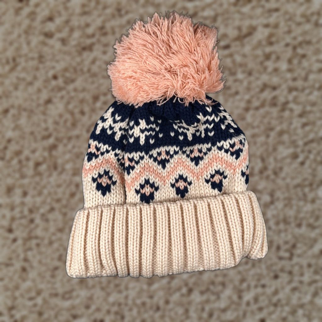 Pinko Vici Beanie Toque Women One Size Pink Blue Fair Isle Knit Acrylic Lined Ski Pom Size ONE SIZE - 1 Thumbnail