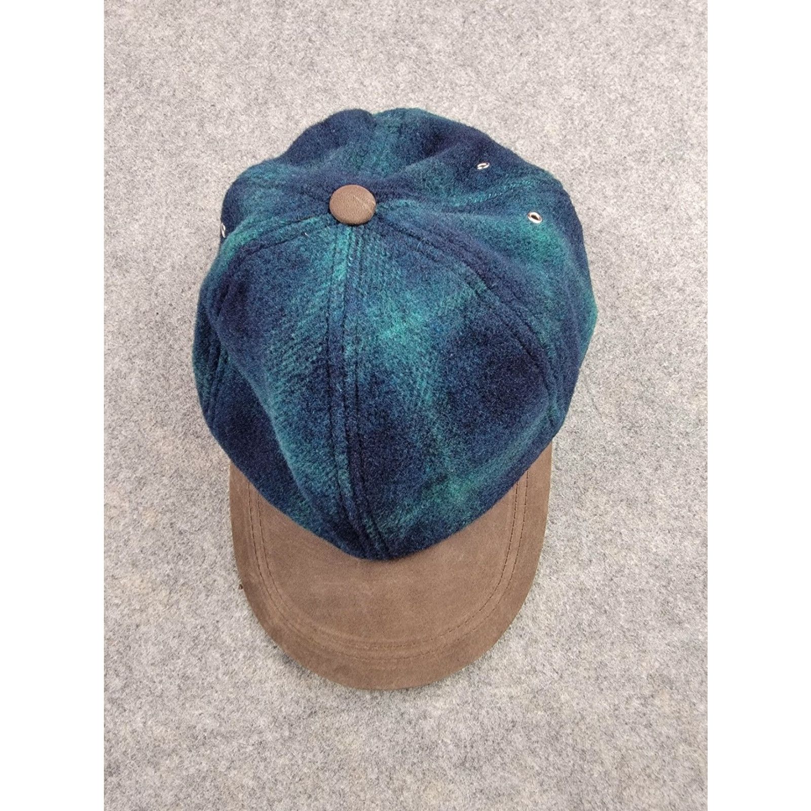 Vintage VINTAGE Structure Hat Cap Strap Back Large XL Wool Plaid Leather 90s Mens Blue Green Tweed Baseball Cap Adjustable Lined Men Size ONE SIZE - 3 Thumbnail
