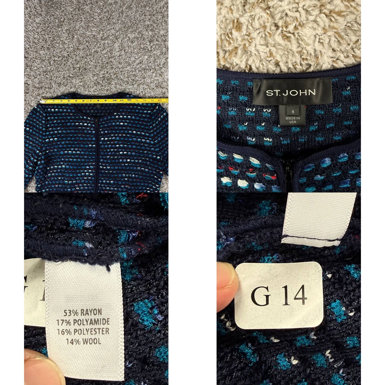 St. John St. John Textured Knit Zip Front Jacket Sweater Size 6 Made USA Women Crewneck Full Zip Blue Knit Fall Winter Spring Regular Shirt/Hoodie? Size M / US 6-8 / IT 42-44 - 8 Thumbnail