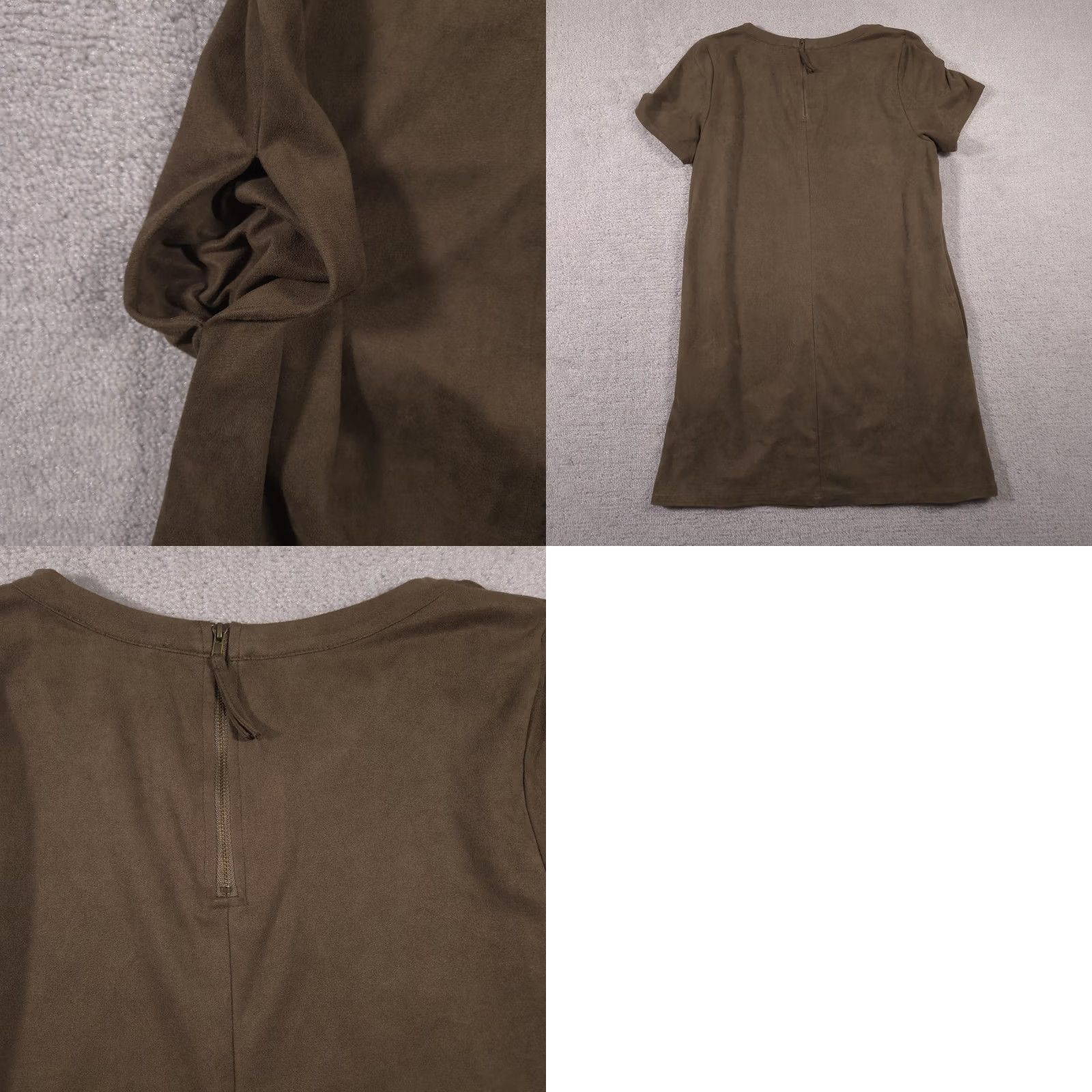 Vintage KLd Signature Dress Womens Large Brown Faux Suede Short Sleeve Shift Made USA Size 36" / US 14 / IT 50 - 9 Thumbnail