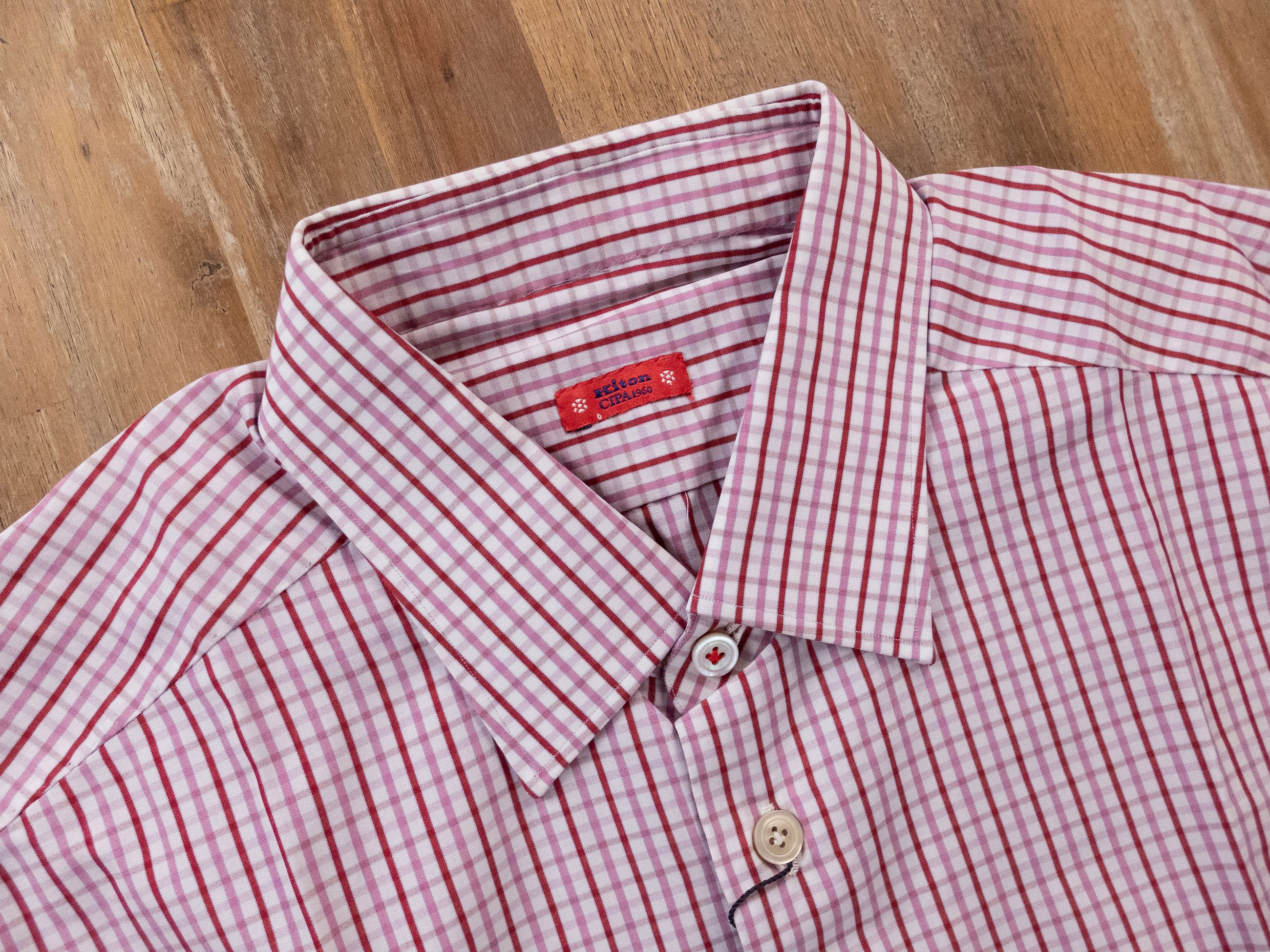 Kiton KITON Cipa Napoli pink plaid cotton dress shirt 40 / 15.75 Size US M / EU 48-50 / 2 - 2 Thumbnail