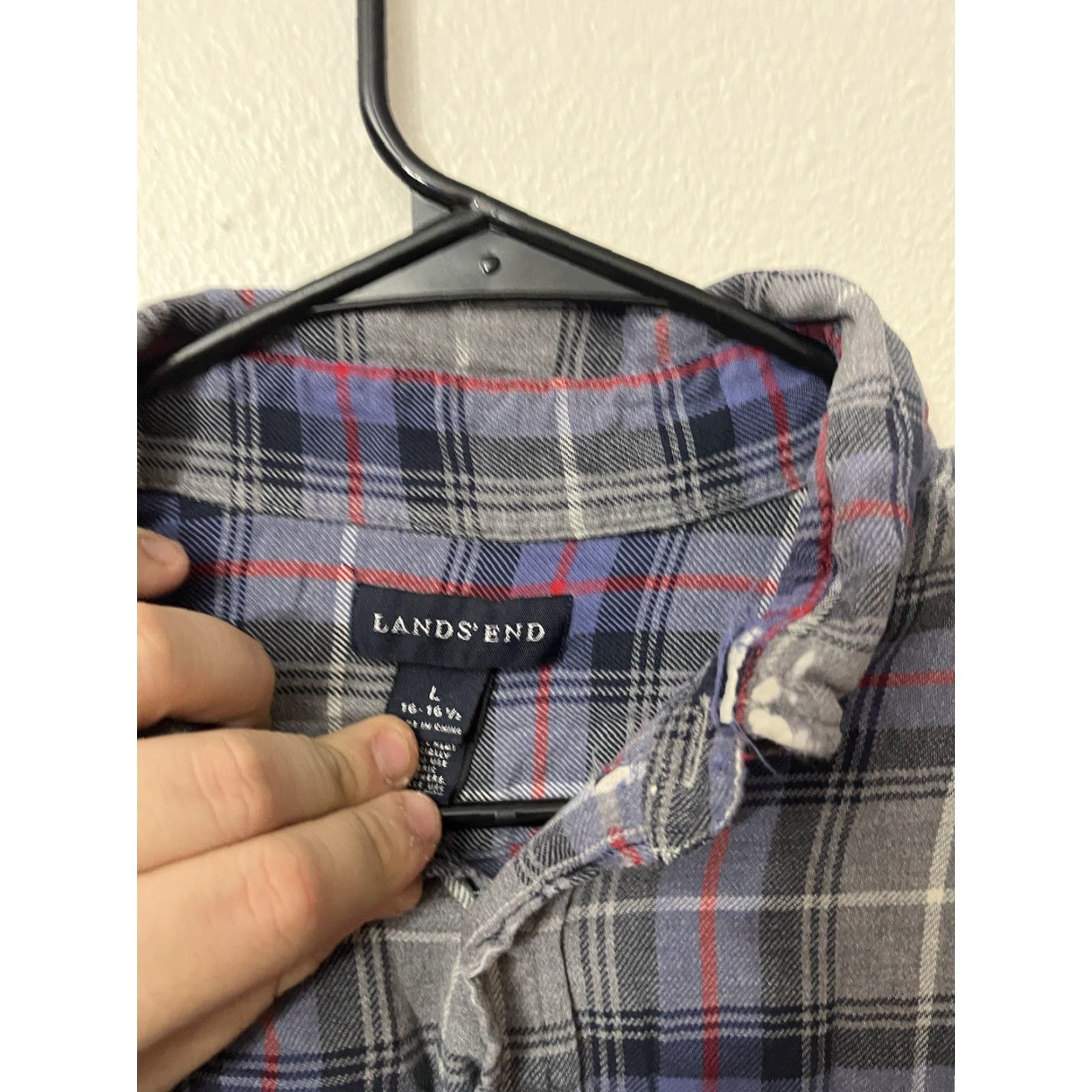 Lands' End Lands' End Shirt Mens 16 Large Flannel Plaid Long Sleeve Cotton Button-Up Casual Outdoor Classic Outdoors Men (Tailored Fit) Size US L / EU 52-54 / 3 - 3 Thumbnail